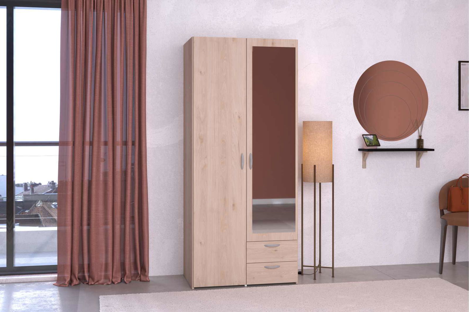 Ντουλάπα Dorm δίφυλλη με καθρέπτη 2