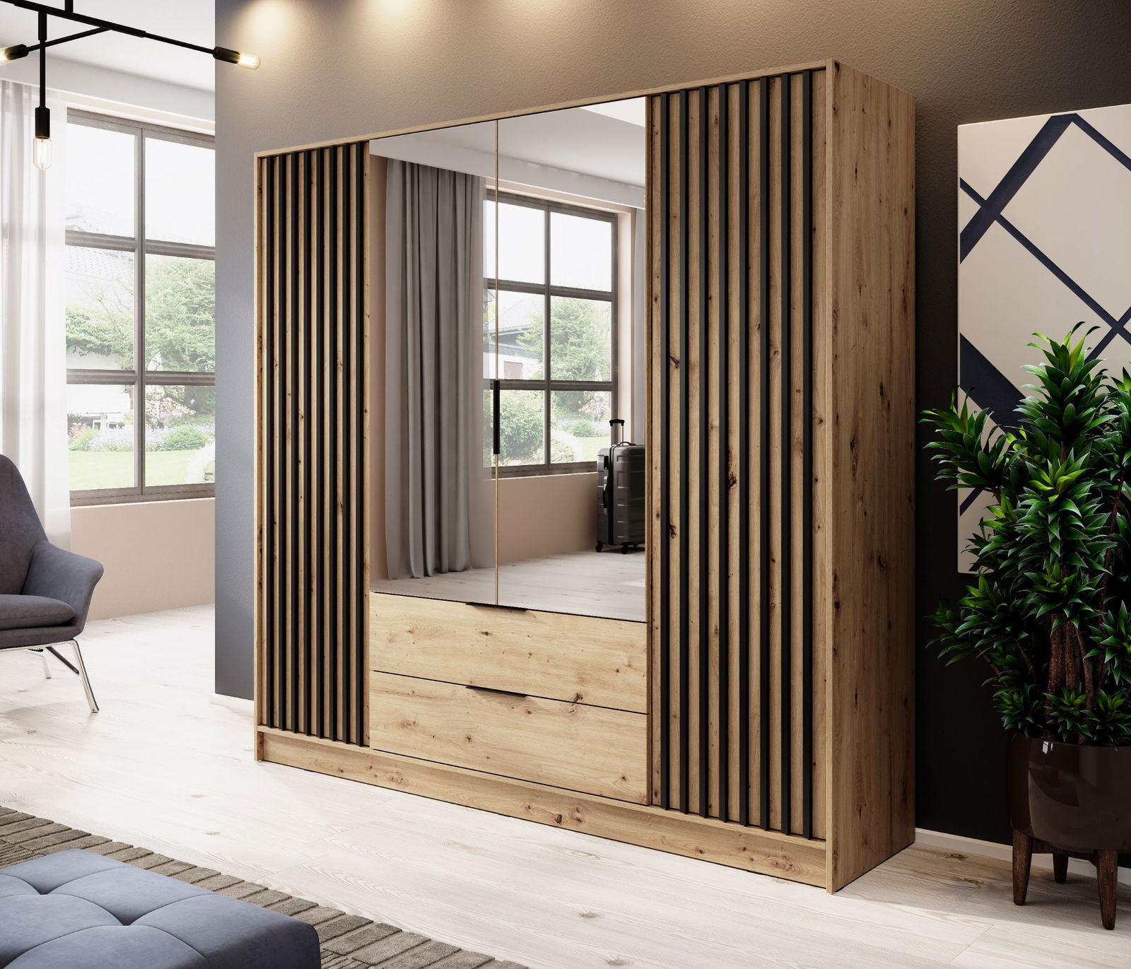 Ντουλάπα Nolan Τετράφυλλη με καθρέπτη 5