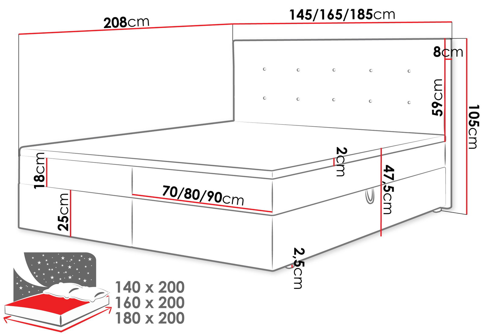 Επενδυμένο κρεβάτι Fado I με στρώμα και ανώστρωμα 4