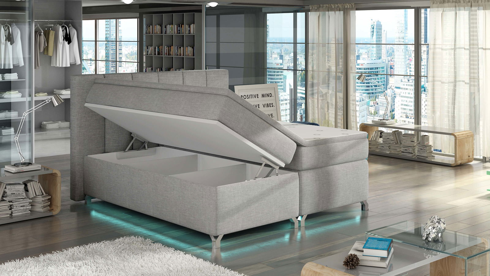 Επενδυμένο κρεβάτι Basel Led 2