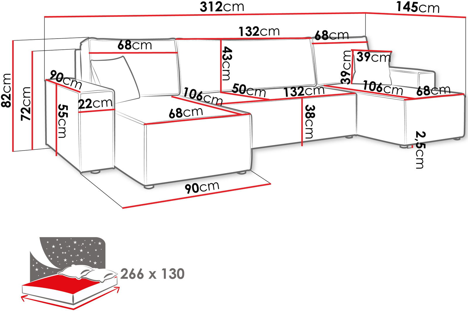 Γωνιακός καναπές Karla U 3