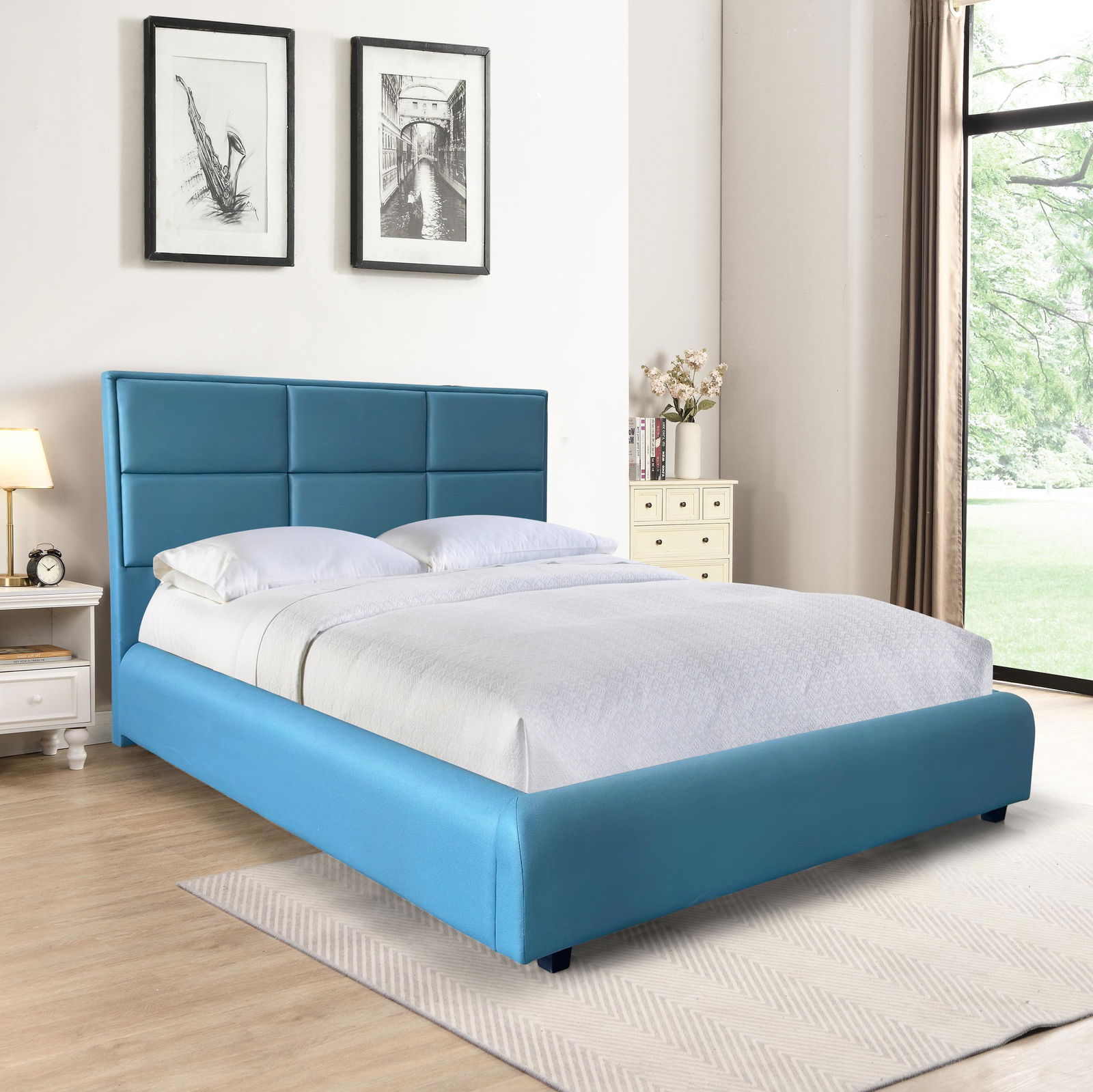 Επενδυμένο κρεβάτι Karen-Petrol 3