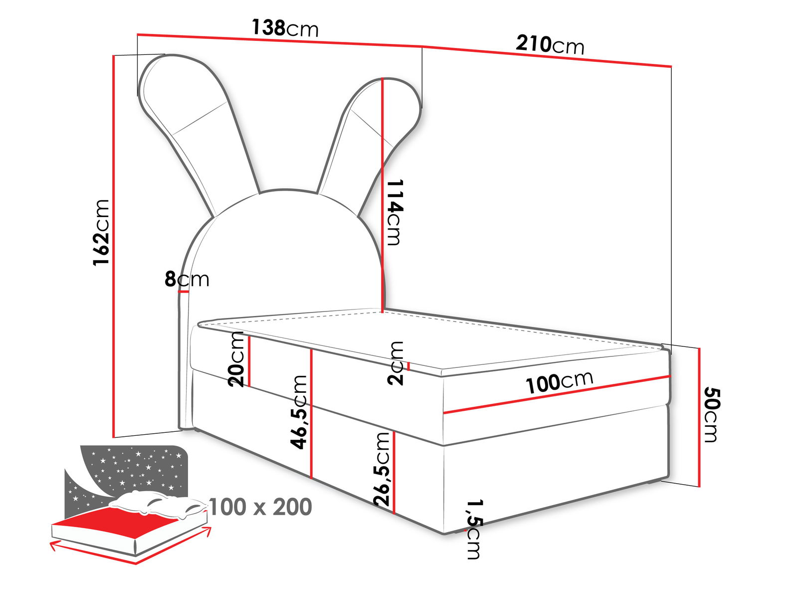 Επενδυμένο κρεβάτι Bunny Light 3