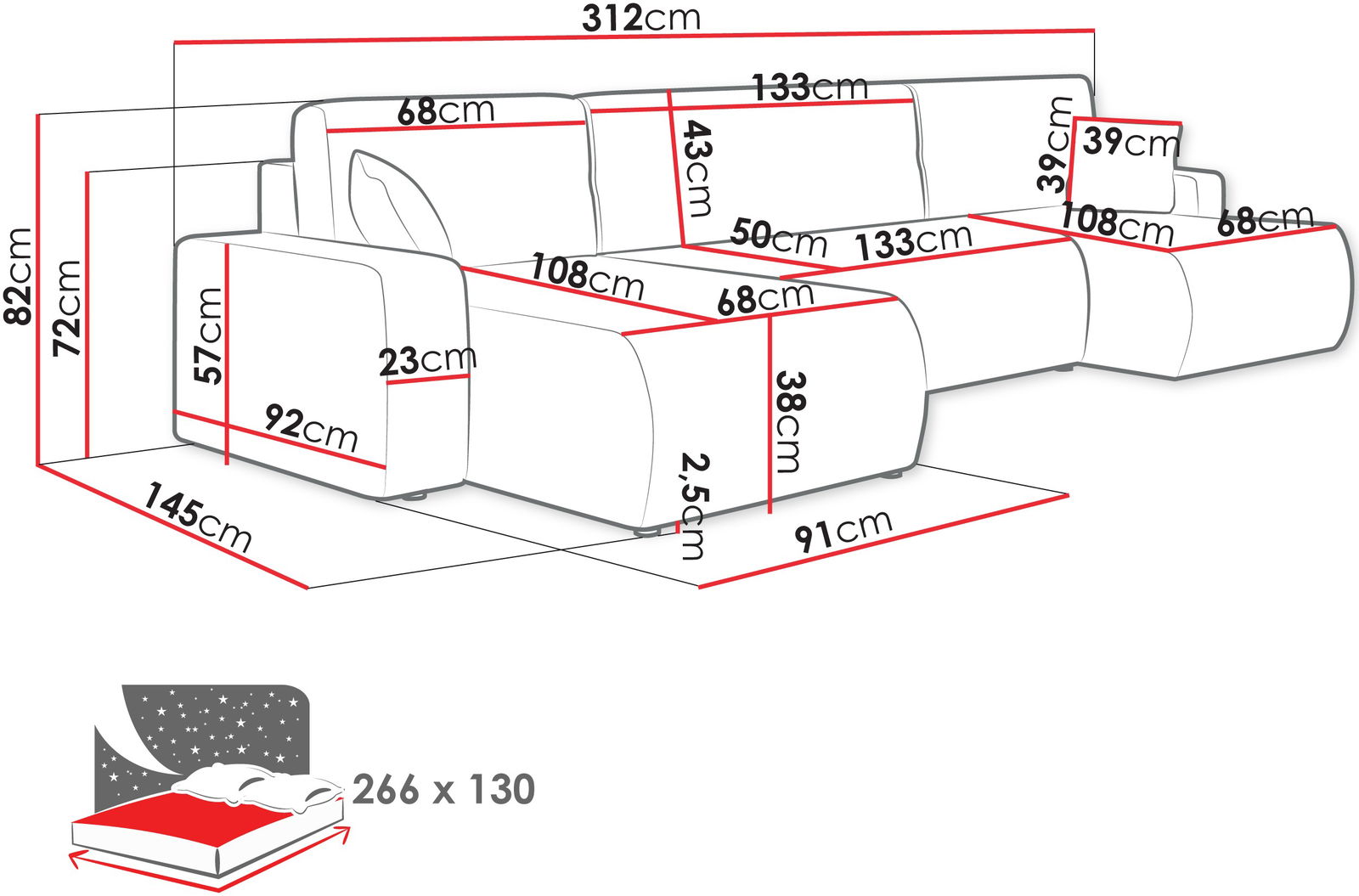 Γωνιακός καναπές Piano U 3