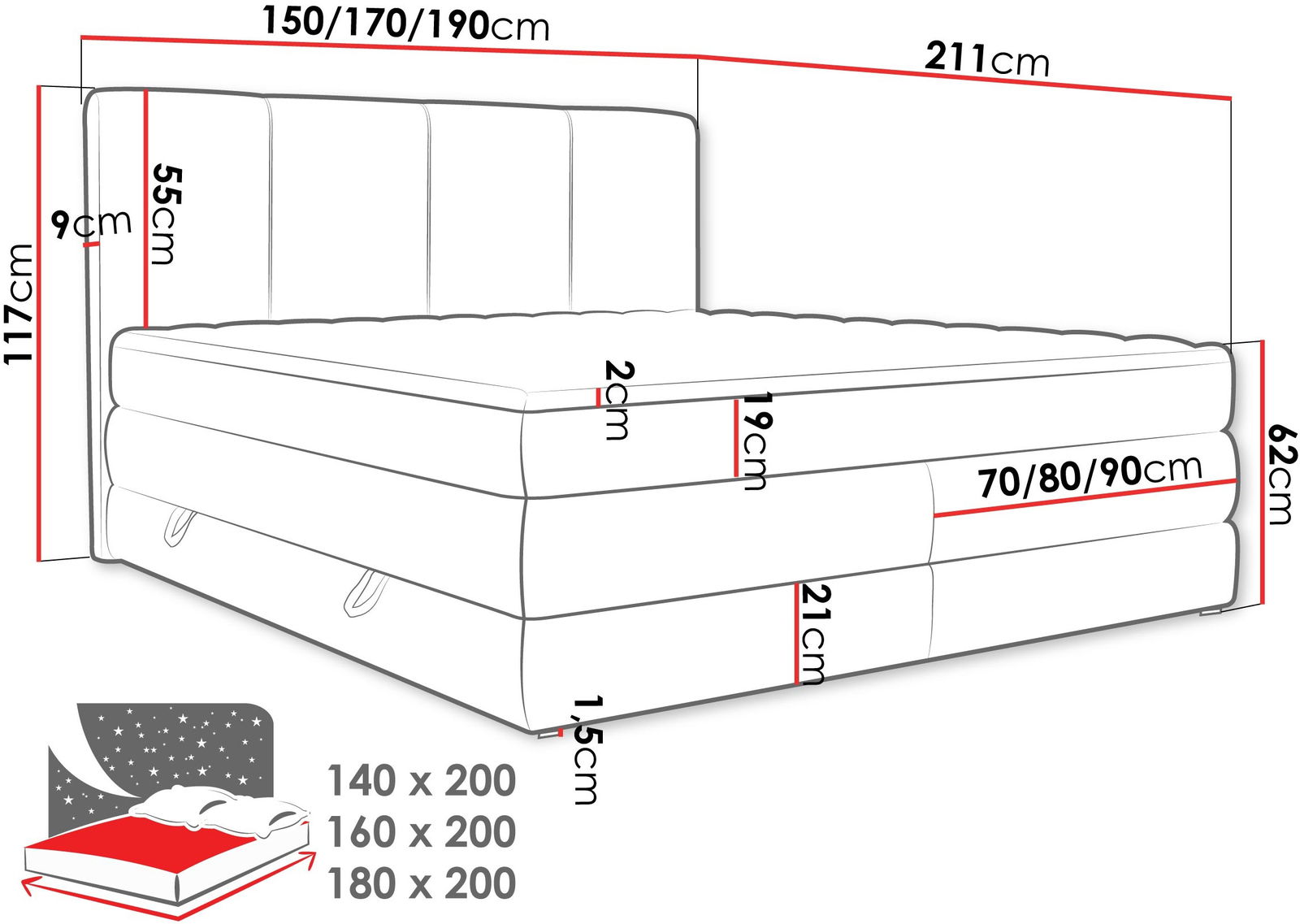 Επενδυμένο κρεβάτι Point 3
