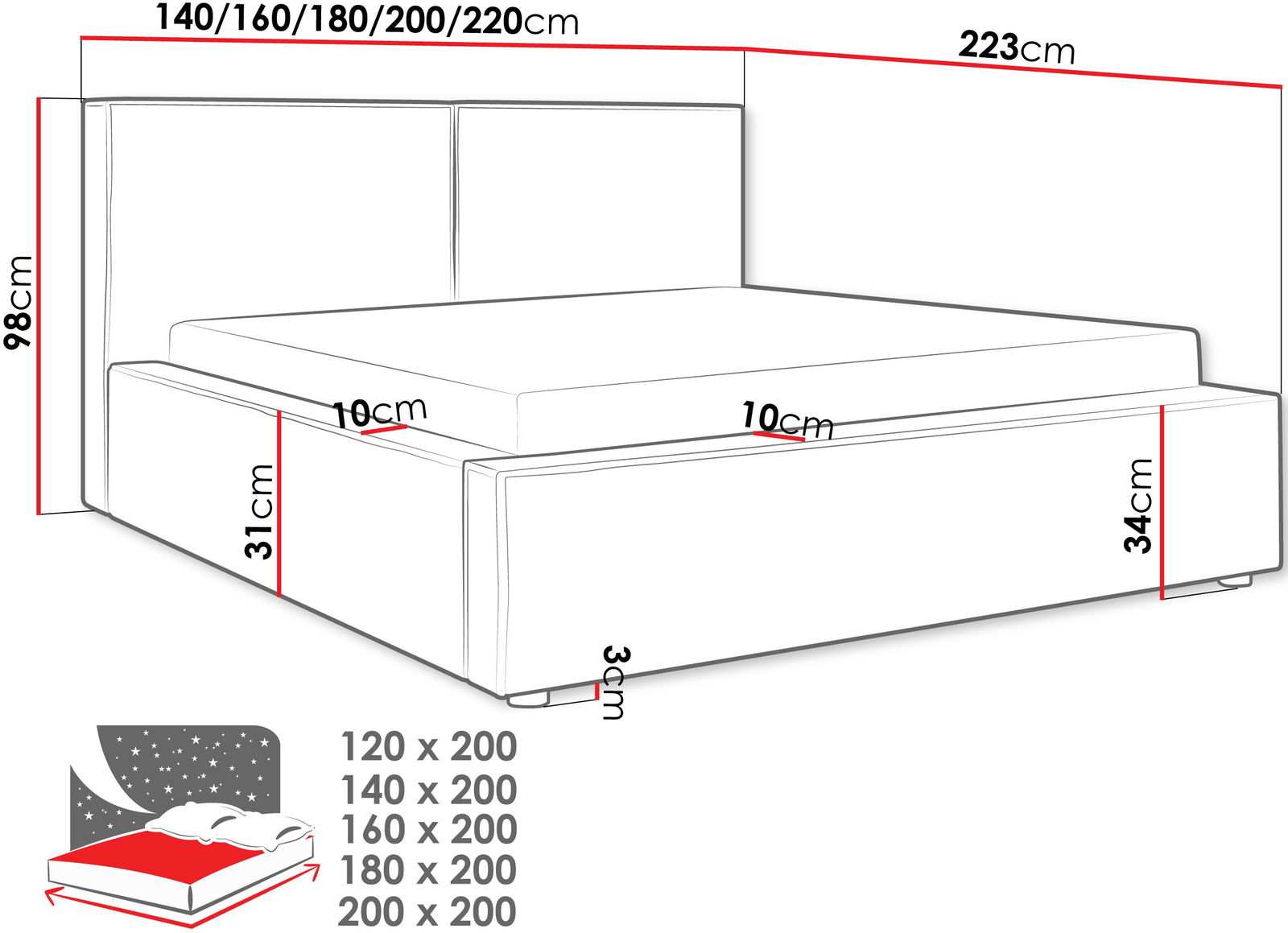 Επενδυμένο κρεβάτι Santos 3