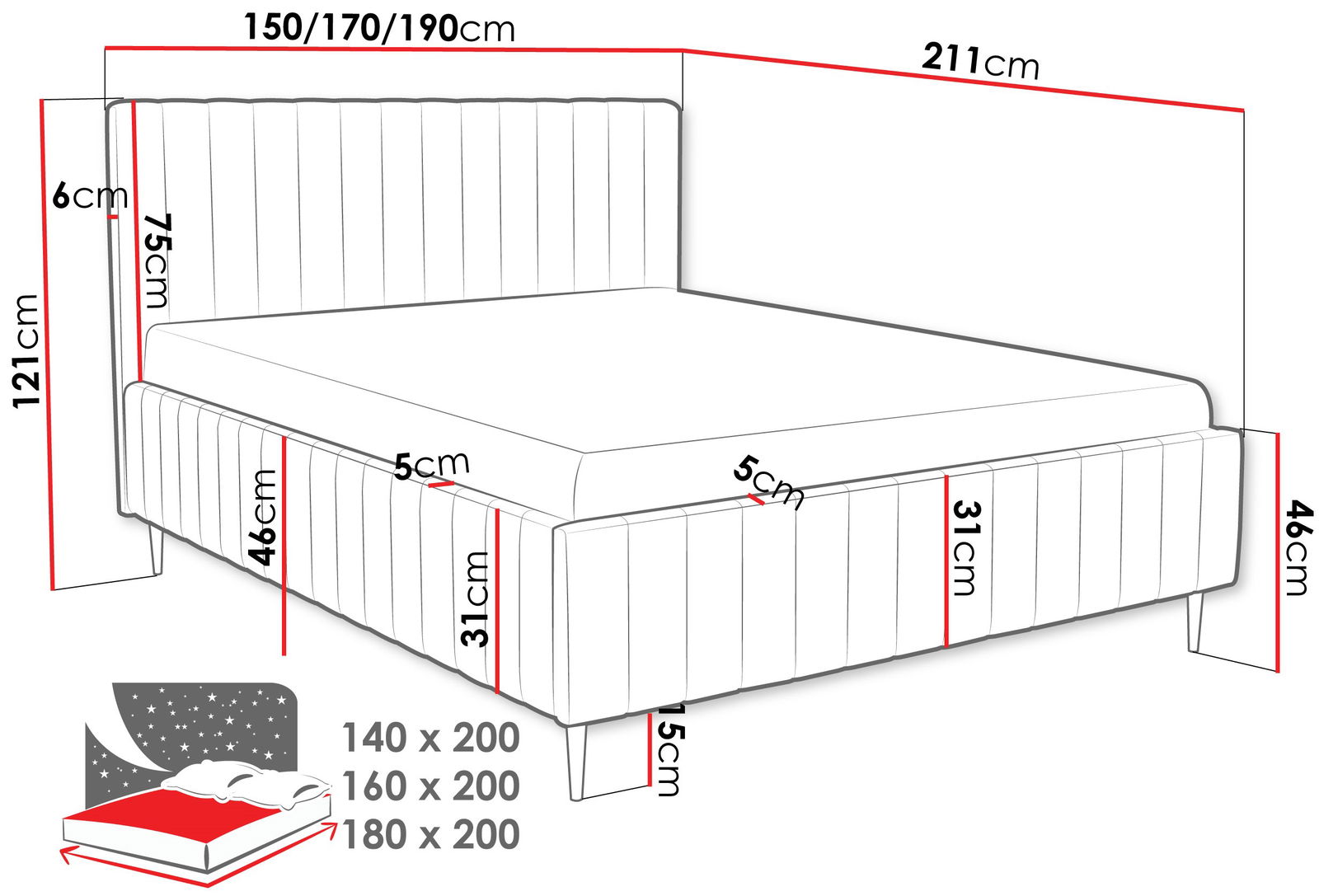 Επενδυμένο κρεβάτι Lewezo 3
