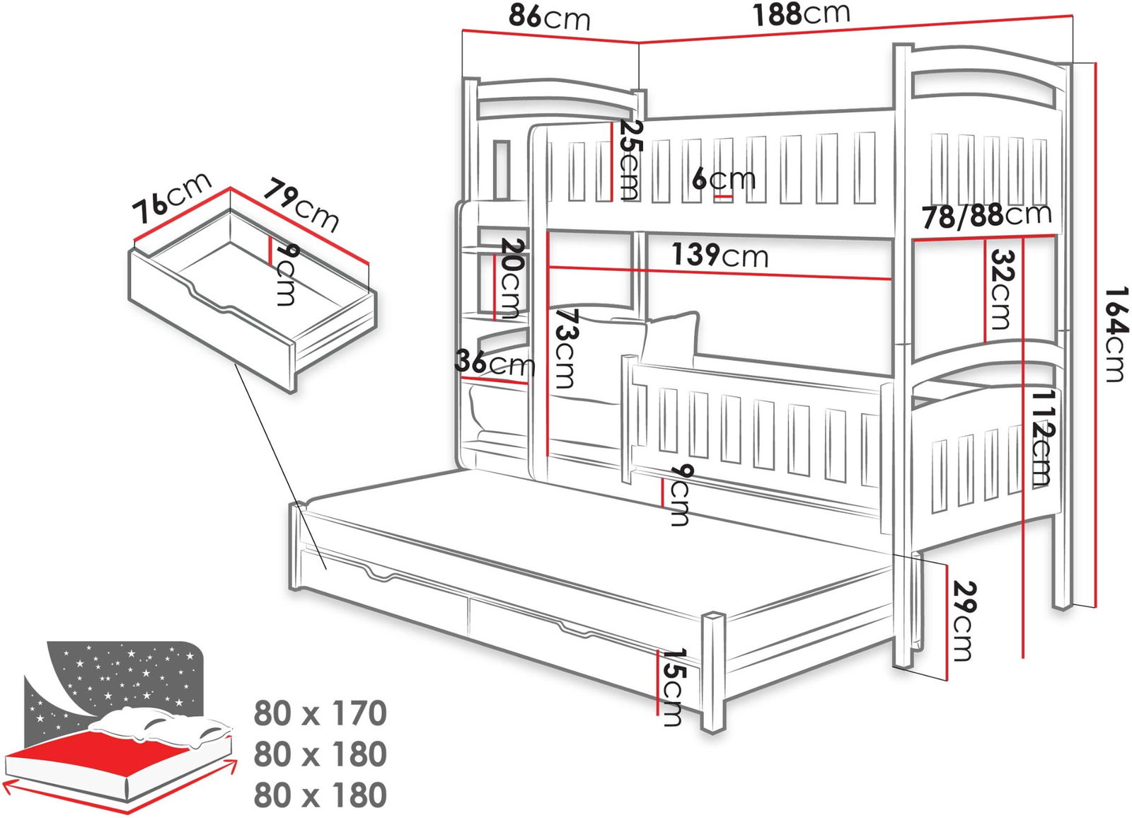 Κουκέτα Blanka 3