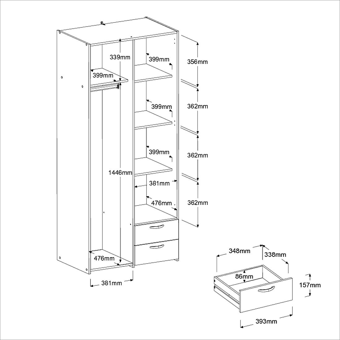 Ντουλάπα Dorm δίφυλλη 6