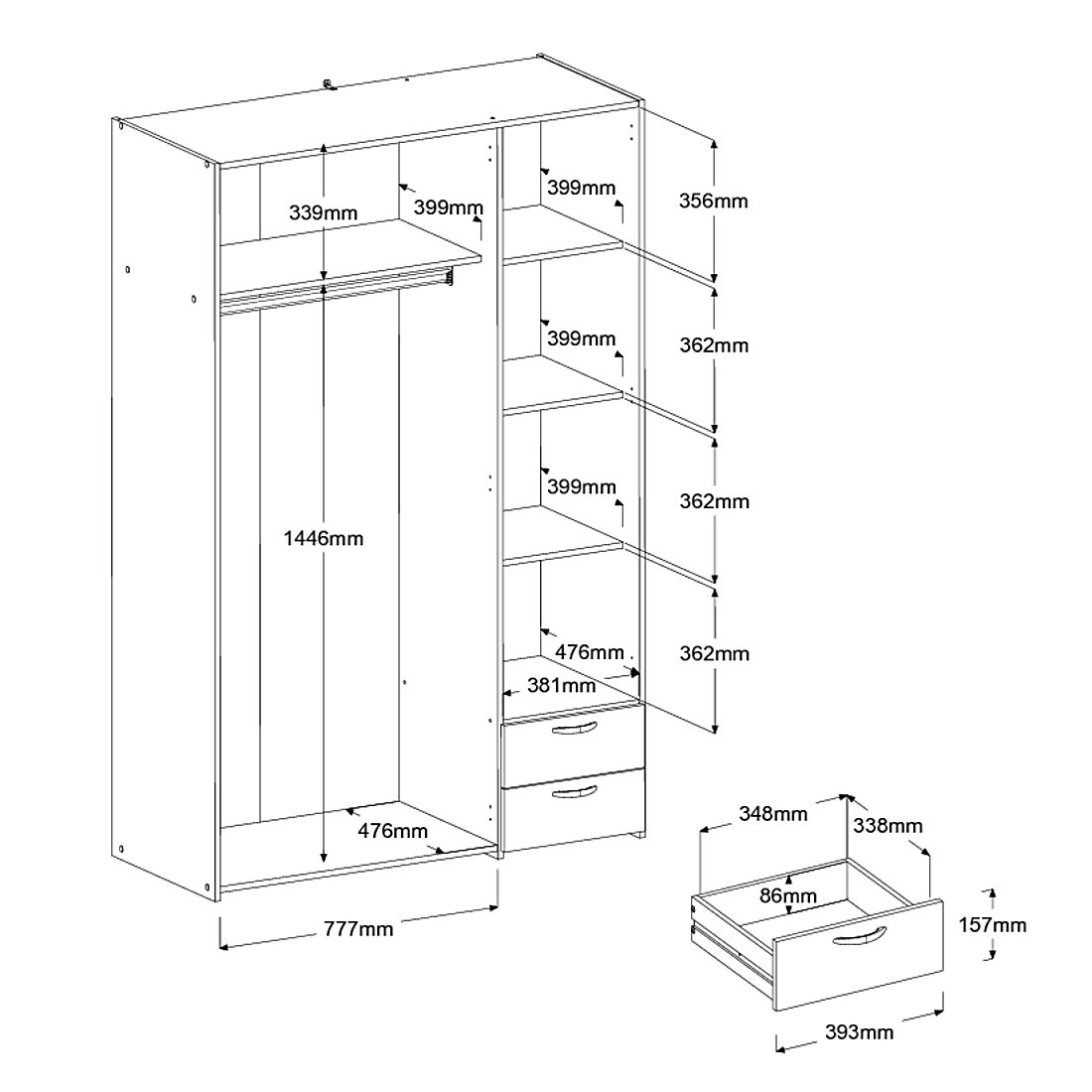 Ντουλάπα Dorm τρίφυλλη 5