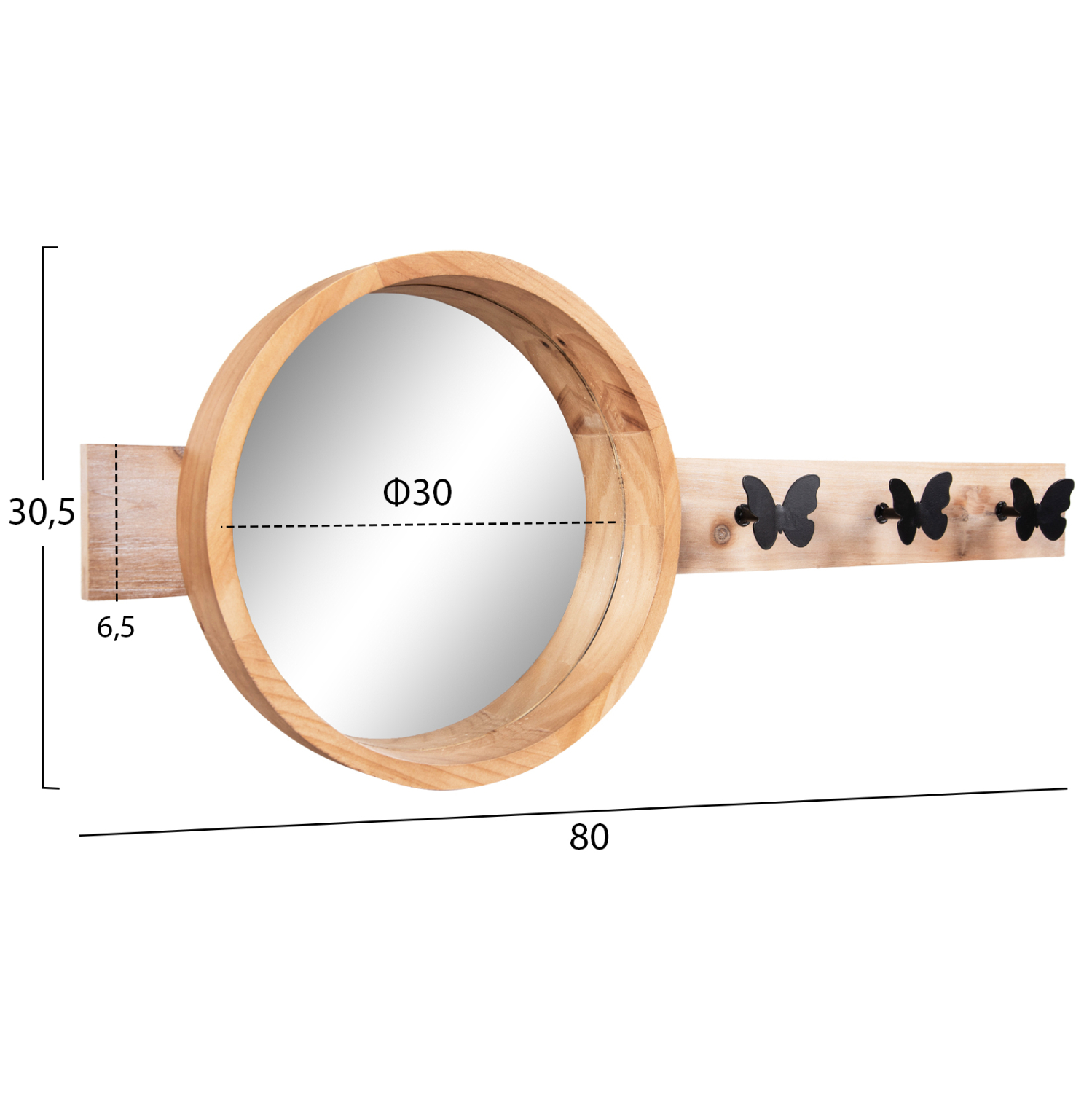 ΚΑΘΡΕΠΤΗΣ ΤΟΙΧΟΥ ΣΤΡΟΓΓΥΛΟΣ SCUTTLE FIR WOOD&MDF-BLACK METAL 80x6,5x30,5Υεκ. 2