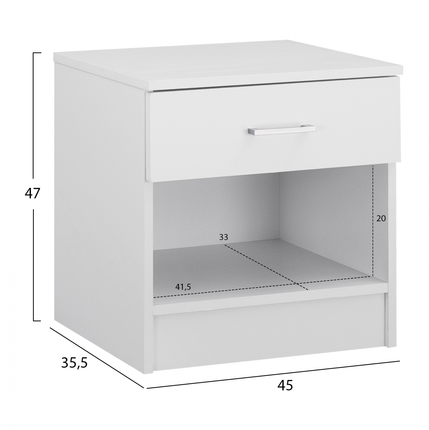 ΚΟΜΟΔΙΝΟ ΜΕ 1 ΣΥΡΤΑΡΙ LANEY ΛΕΥΚΟ 45x35,5x47 εκ. 2