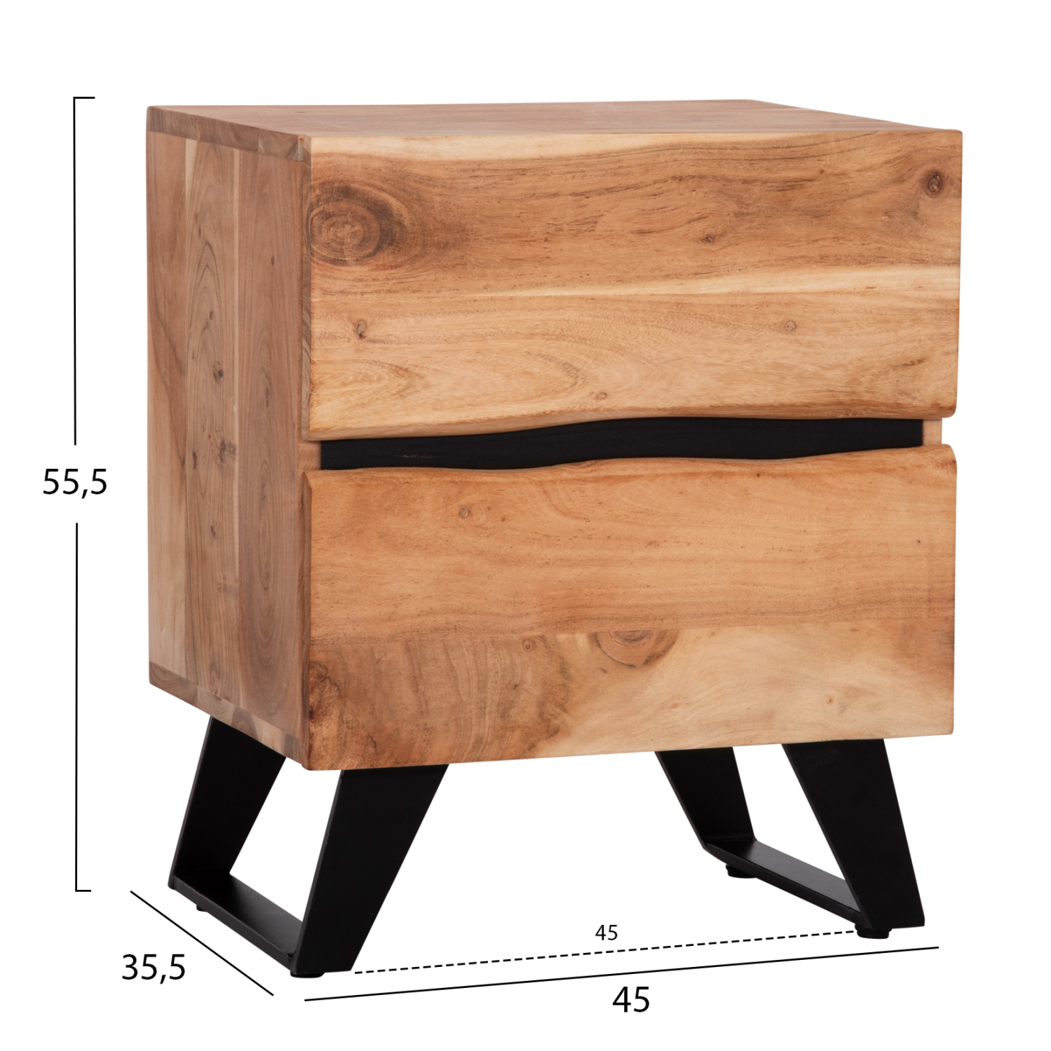 ΚΟΜΟΔΙΝΟ ALICIA ΜΕ 2 ΣΥΡΤΑΡΙΑ ΜΑΣΙΦ ΞΥΛΟ ΑΚΑΚΙΑΣ-ΜΕΤΑΛΛΟ 45x35x56Yεκ. 2