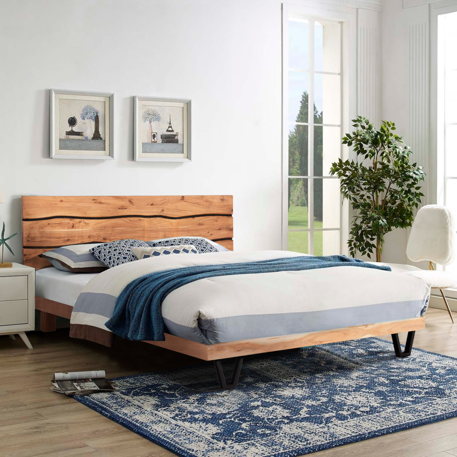 ΚΡΕΒΑΤΙ ALICIA ΜΕΤΑΛΛΟ-ΜΑΣΙΦ ΞΥΛΟ ΑΚΑΚΙΑΣ-ΑΝΟΙΧΤΟ ΦΥΣΙΚΟ-ΣΤΡΩΜΑ 160x200εκ 2