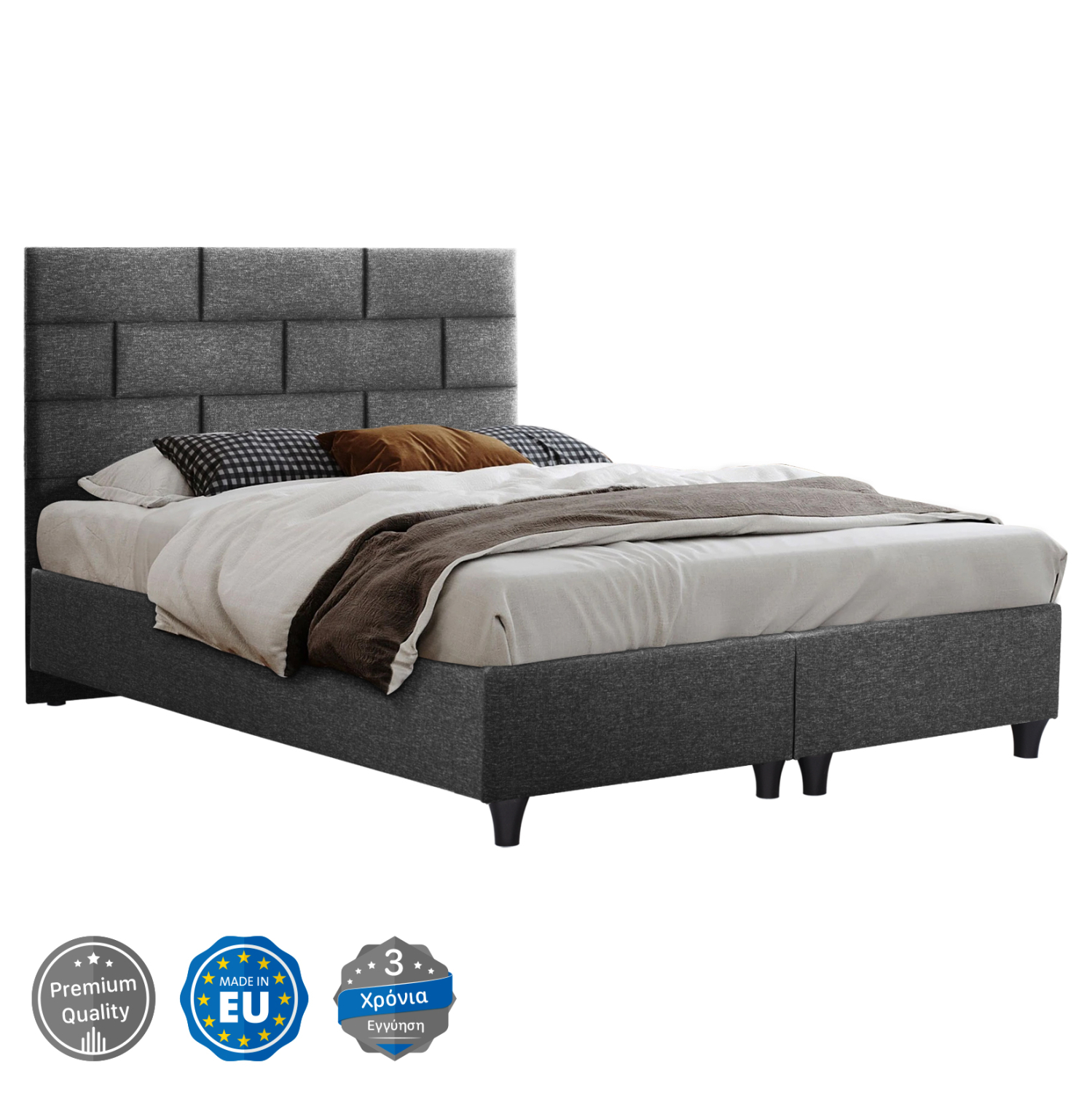 ΚΡΕΒΑΤΙ SOLEDAD ΑΠΟ ΓΚΡΙ ΥΦΑΣΜΑ ΓΙΑ ΣΤΡΩΜΑ 150x200 εκ. 1