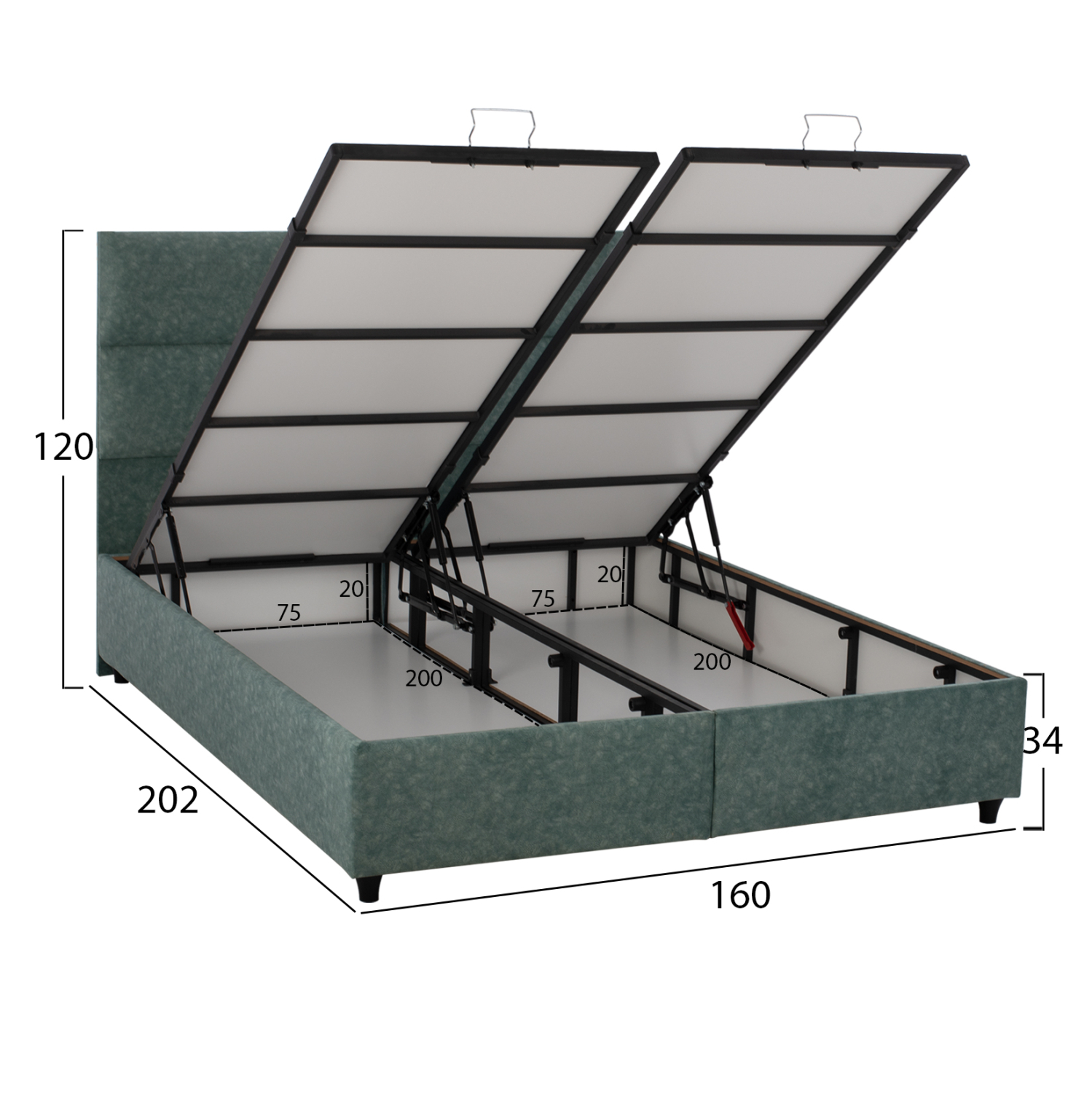 ΚΡΕΒΑΤΙ MILO ΜΕ ΑΠΟΘΗΚΕΥΤΙΚΟ ΠΡΑΣΙΝΟ ΥΦΑΣΜΑ τύπου NUBUCK ΓΙΑ ΣΤΡΩΜΑ 160x200 εκ. 2