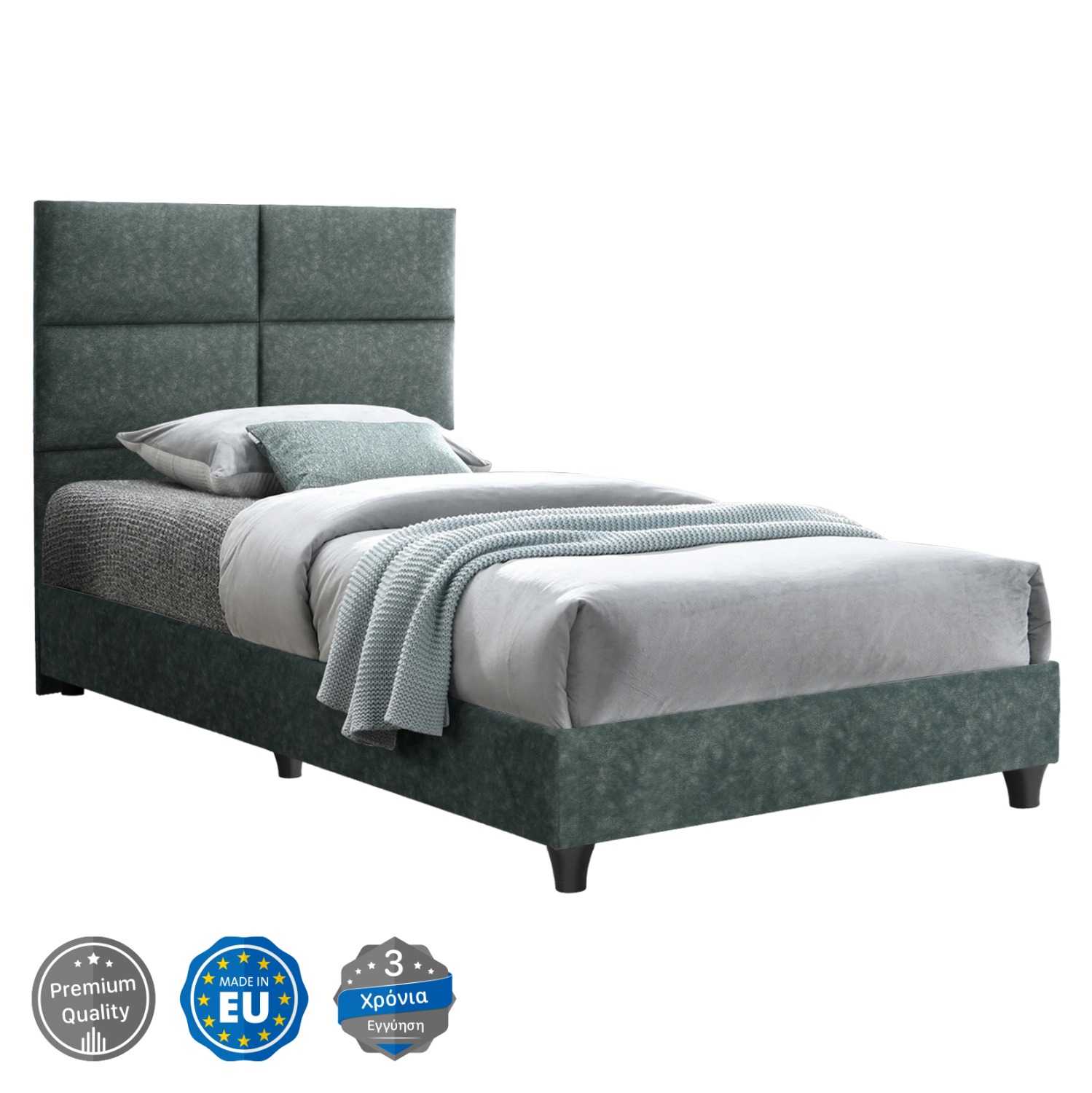 ΚΡΕΒΑΤΙ MILO ΑΠΟ ΠΡΑΣΙΝΟ ΥΦΑΣΜΑ τύπου NUBUCK ΓΙΑ ΣΤΡΩΜΑ 90x200 εκ. 1