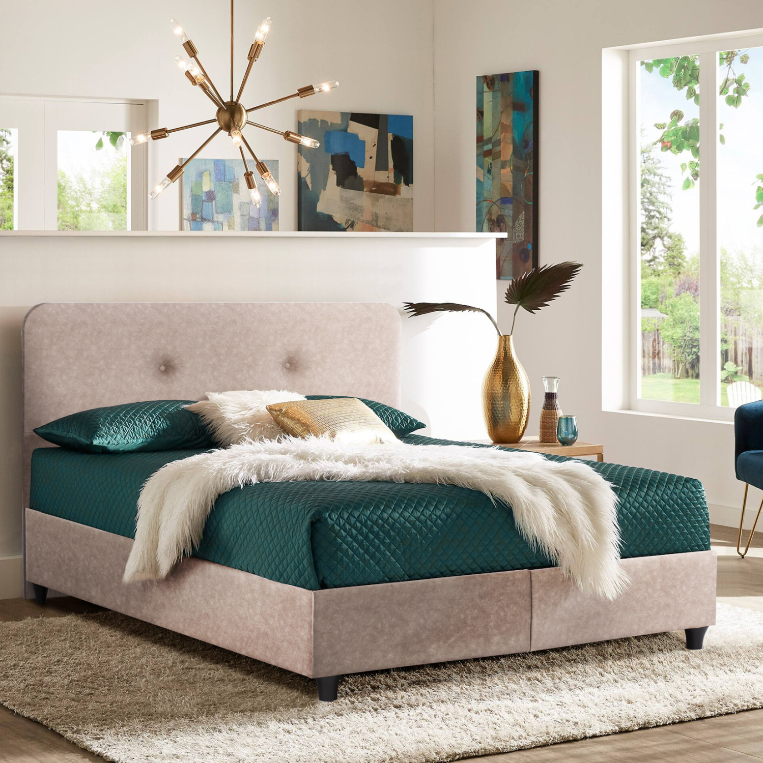 ΚΡΕΒΑΤΙ DOLORES ΜΠΕΖ ΥΦΑΣΜΑ τ.NUBUCK, 150x200 εκ. 2