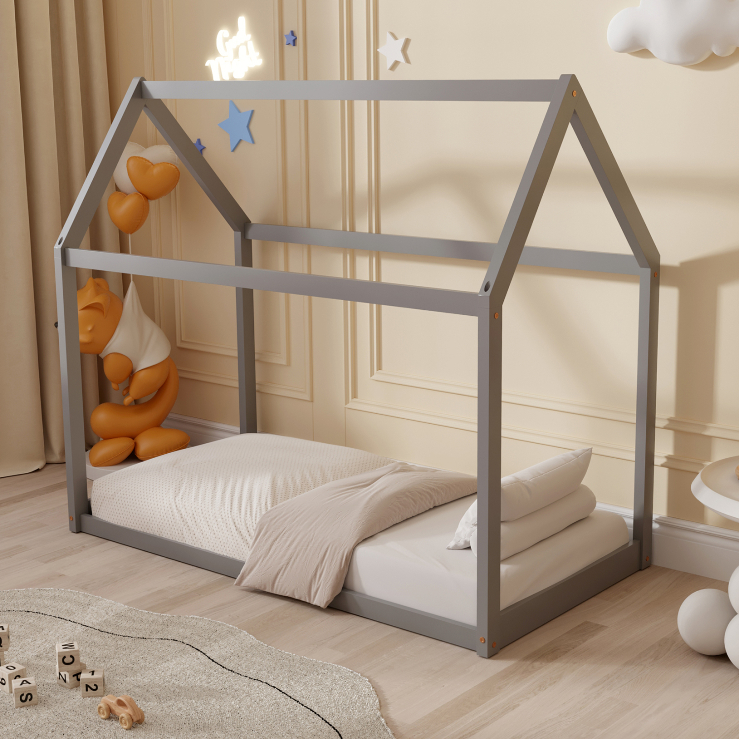 ΚΡΕΒΑΤΙ ΠΑΙΔΙΚΟ PEPE τ.MONTESSORI ΞΥΛΟ ΠΕΥΚΟ ΓΚΡΙ- 140x70εκ 2