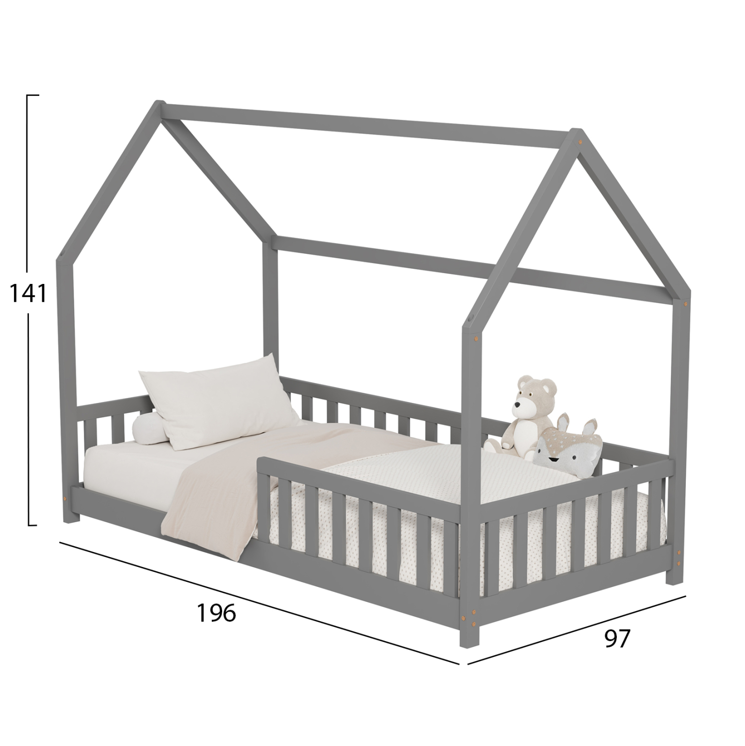 ΚΡΕΒΑΤΙ ΠΑΙΔΙΚΟ ΜΕ ΚΑΓΚΕΛΑ PHYLLIS τ.MONTESSORI ΞΥΛΟ ΠΕΥΚΟ ΓΚΡΙ-190x90εκ. 3