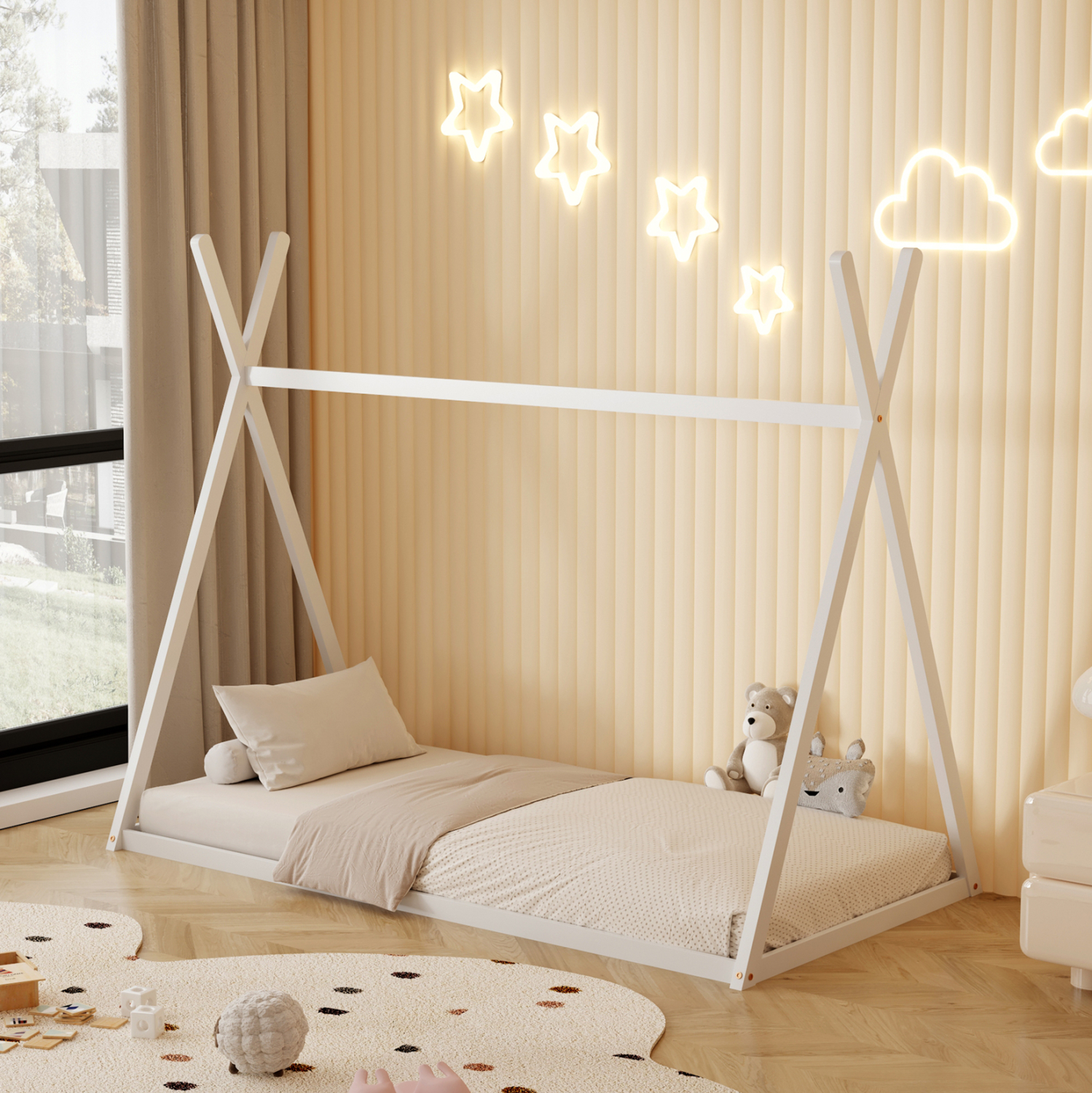 ΚΡΕΒΑΤΙ ΠΑΙΔΙΚΟ MUNK τ.MONTESSORI ΜΑΣΙΦ ΞΥΛΟ ΠΕΥΚΟΥ ΛΕΥΚΟ- 190x90εκ 2