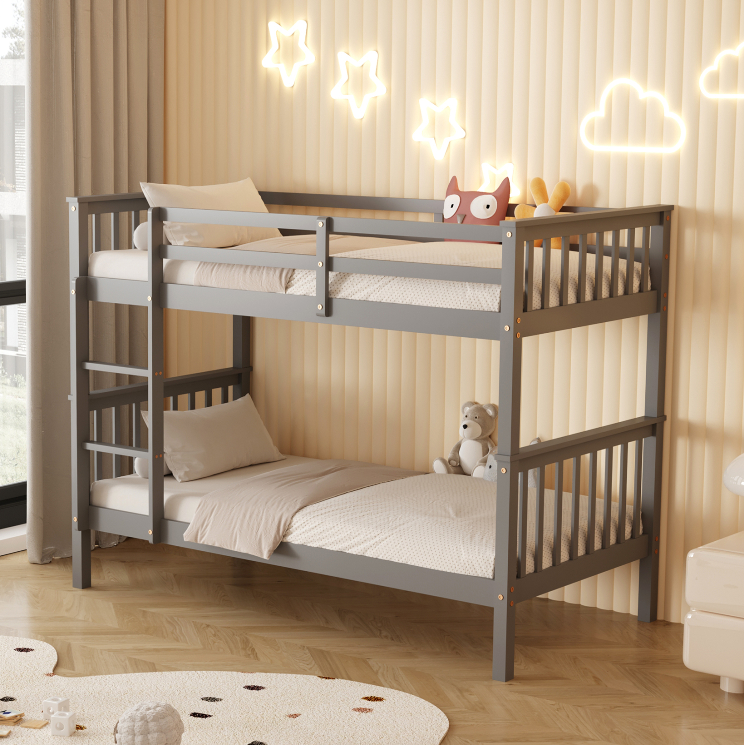 ΚΡΕΒΑΤΙ ΚΟΥΚΕΤΑ ΠΑΙΔΙΚΟ LANTAI ΞΥΛΟ ΠΕΥΚΟΥ ΣΕ ΓΚΡΙ- ΣΤΡΩΜΑΤΑ 190x90εκ 2