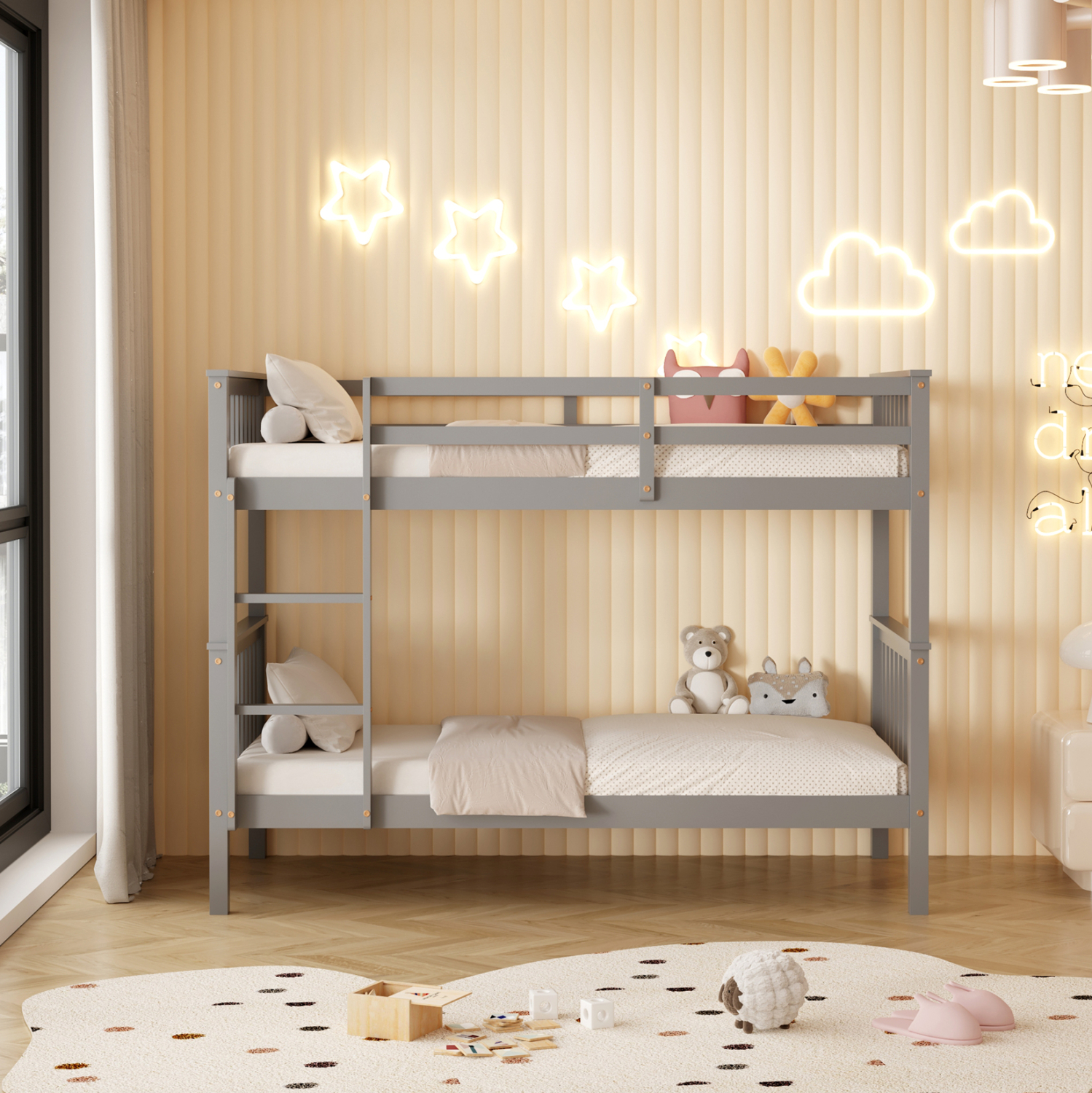 ΚΡΕΒΑΤΙ ΚΟΥΚΕΤΑ ΠΑΙΔΙΚΟ LANTAI ΞΥΛΟ ΠΕΥΚΟΥ ΣΕ ΓΚΡΙ- ΣΤΡΩΜΑΤΑ 190x90εκ 5