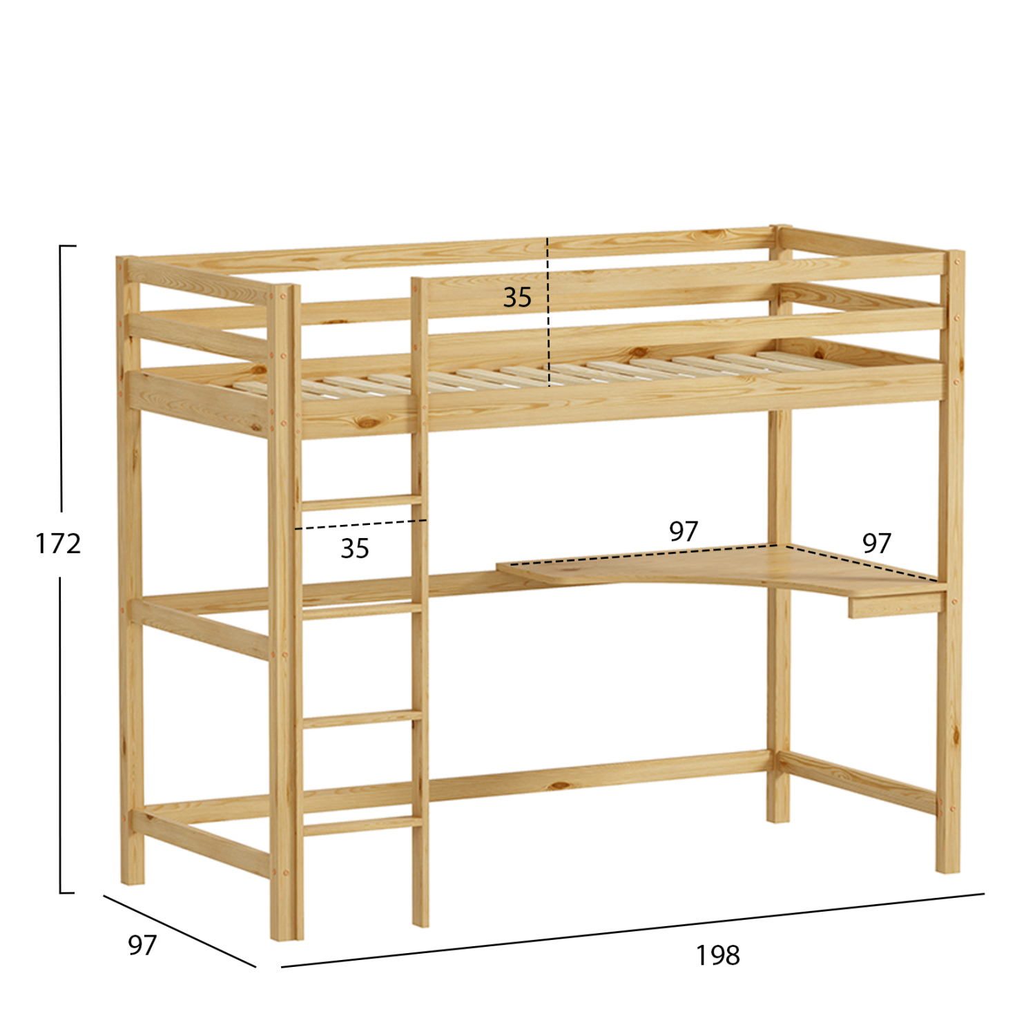 ΠΑΙΔΙΚΟ ΚΡΕΒΑΤΙ ΚΟΥΚΕΤΑ ΜΕ ΓΡΑΦΕΙΟ AKRON ΞΥΛΟ ΠΕΥΚΟΥ ΦΥΣΙΚΟ-ΣΤΡΩΜΑ 90x190εκ 2