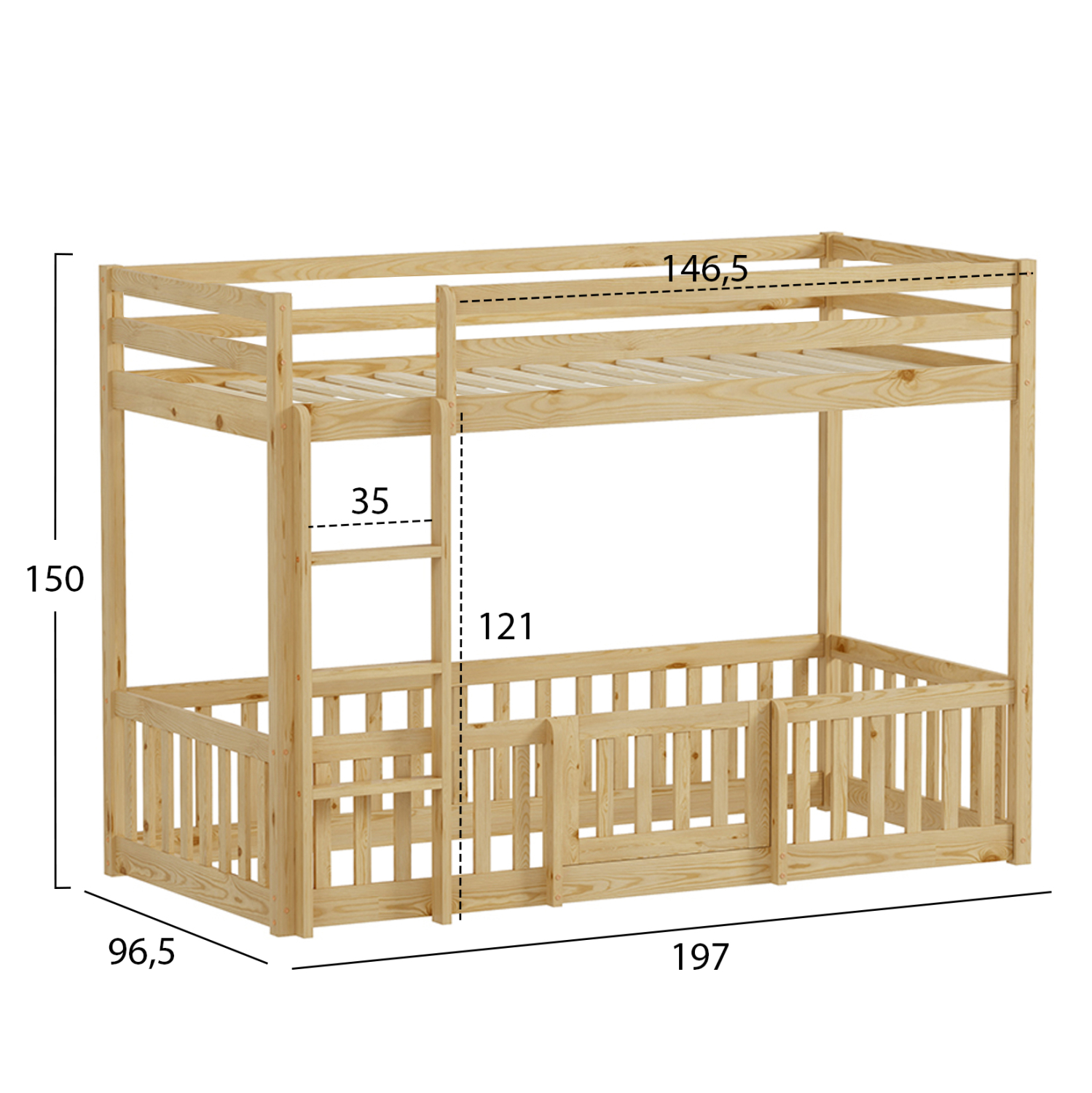 ΠΑΙΔΙΚΗ ΚΟΥΚΕΤΑ τ.MONTESSORI ΜΕ ΠΑΡΚΑΚΙ PLAYKID ΞΥΛΟ ΠΕΥΚΟΥ ΦΥΣΙΚΟ ΓΙΑ 190x90εκ 3