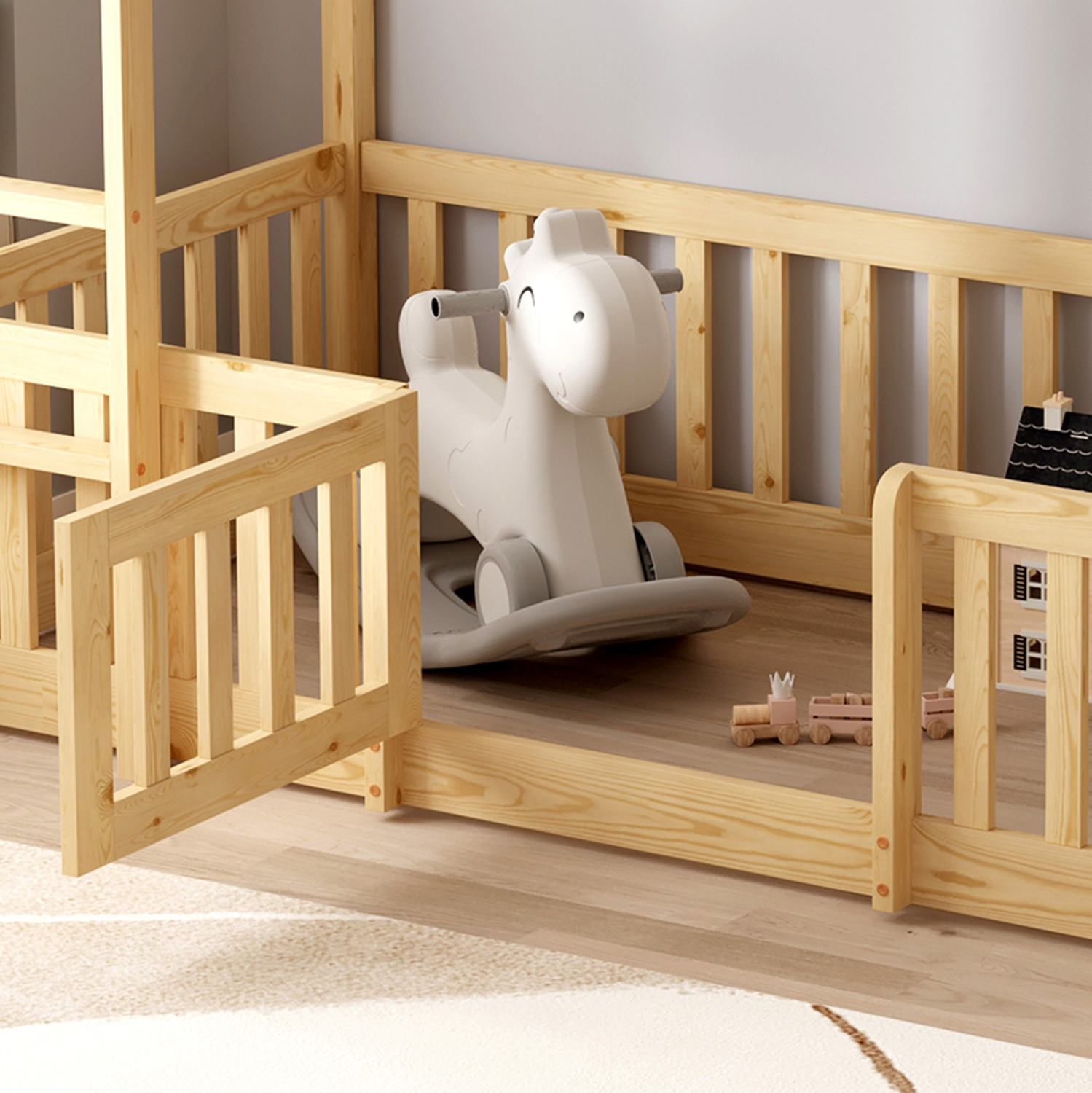 ΠΑΙΔΙΚΗ ΚΟΥΚΕΤΑ τ.MONTESSORI ΜΕ ΠΑΡΚΑΚΙ PLAYKID ΞΥΛΟ ΠΕΥΚΟΥ ΦΥΣΙΚΟ ΓΙΑ 190x90εκ 7