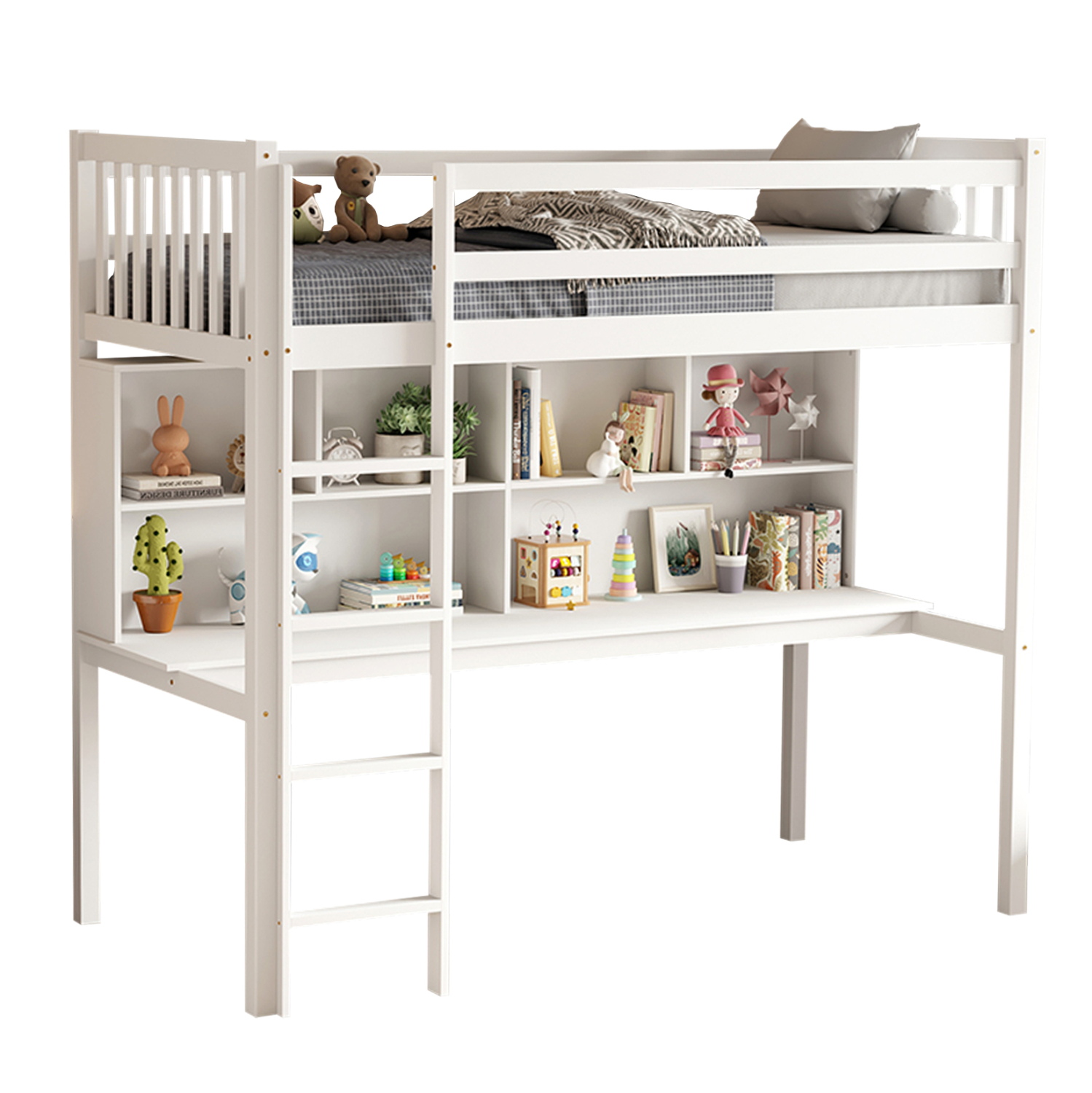 ΠΑΙΔΙΚH KOYKETA τ.MONTESSORI ΜΕ ΓΡΑΦΕΙΟ & ΒΙΒΛΙΟΘΗΚΗ LIBRO ΞΥΛΟ ΠΕΥΚΟΥ ΛΕΥΚΟ- 90x190εκ 1