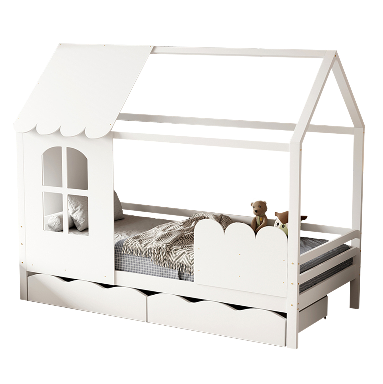 ΠΑΙΔΙΚΟ ΚΡΕΒΑΤΙ τ.MONTESSORI ΜΕ ΣΥΡΤΑΡΙΑ DOMER ΞΥΛΟ ΠΕΥΚΟΥ ΛΕΥΚΟ-ΣΤΡΩΜΑ 90x190εκ 1