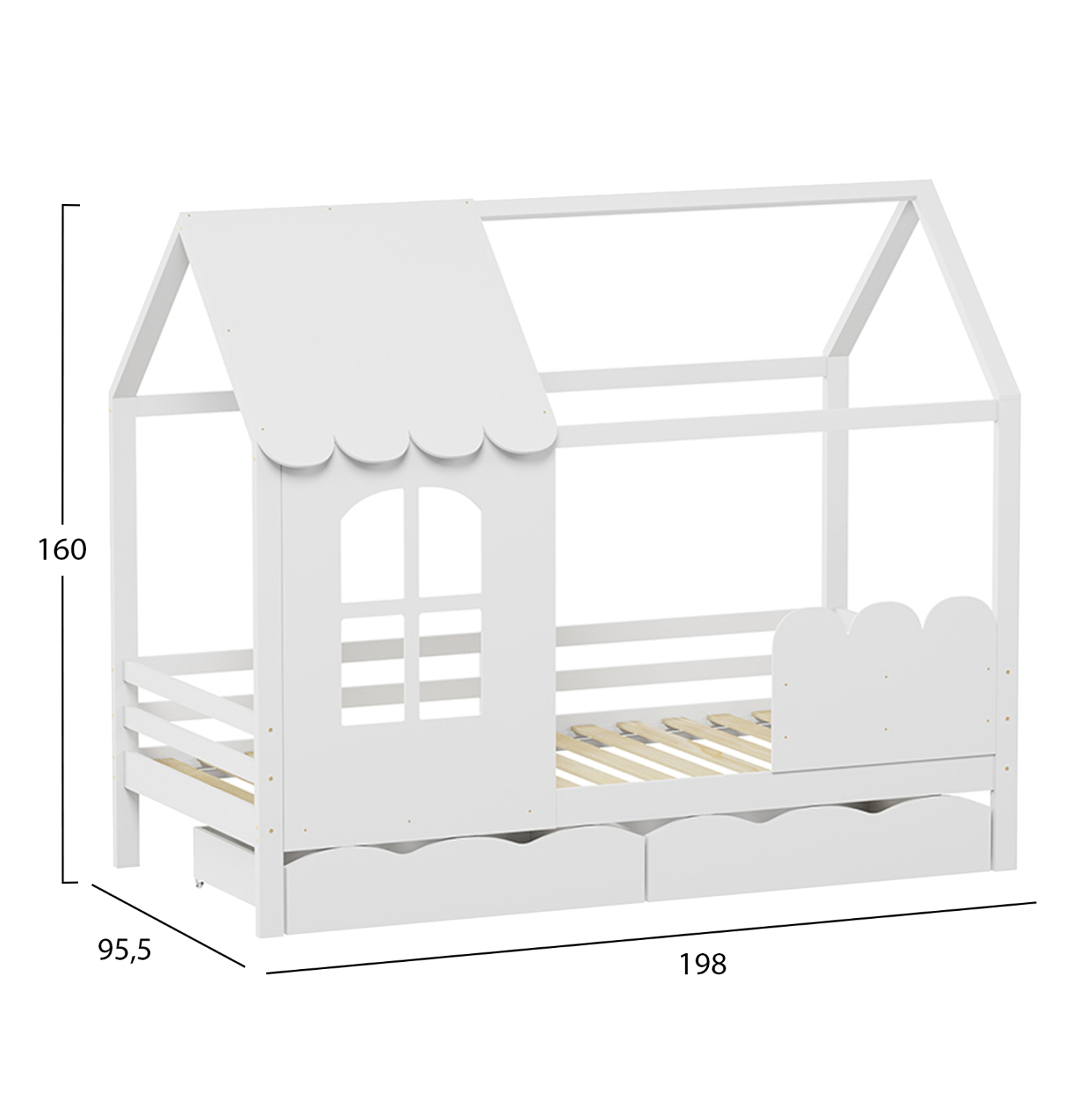ΠΑΙΔΙΚΟ ΚΡΕΒΑΤΙ τ.MONTESSORI ΜΕ ΣΥΡΤΑΡΙΑ DOMER ΞΥΛΟ ΠΕΥΚΟΥ ΛΕΥΚΟ-ΣΤΡΩΜΑ 90x190εκ 3