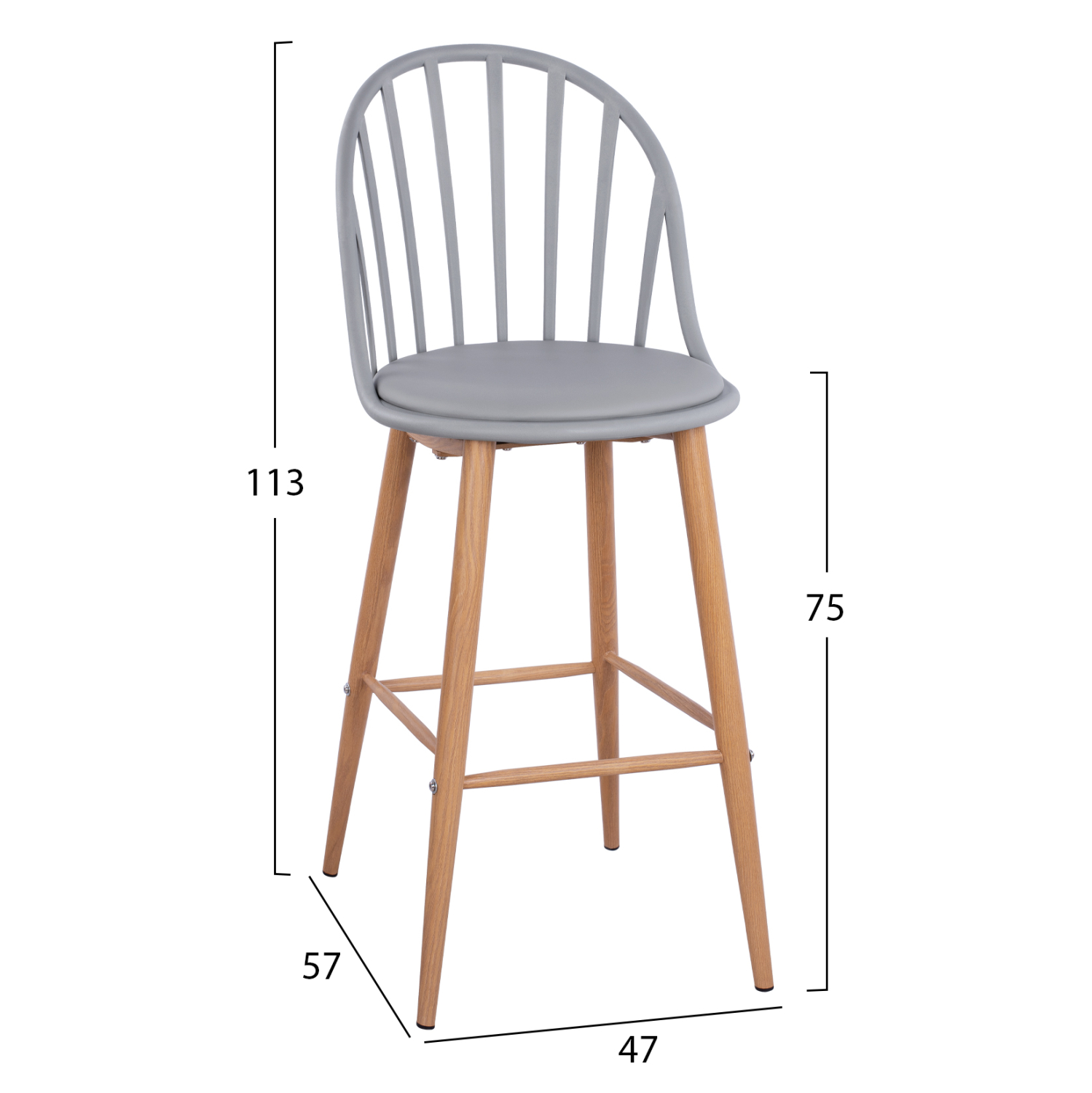 ΣΚΑΜΠΟ ΜΠΑΡ ΜΕ ΜΕΤΑΛΛΙΚΑ ΠΟΔΙΑ ALINA ΣΕ ΓΚΡΙ ΧΡΩΜΑ 47X57X113Υ εκ. 2