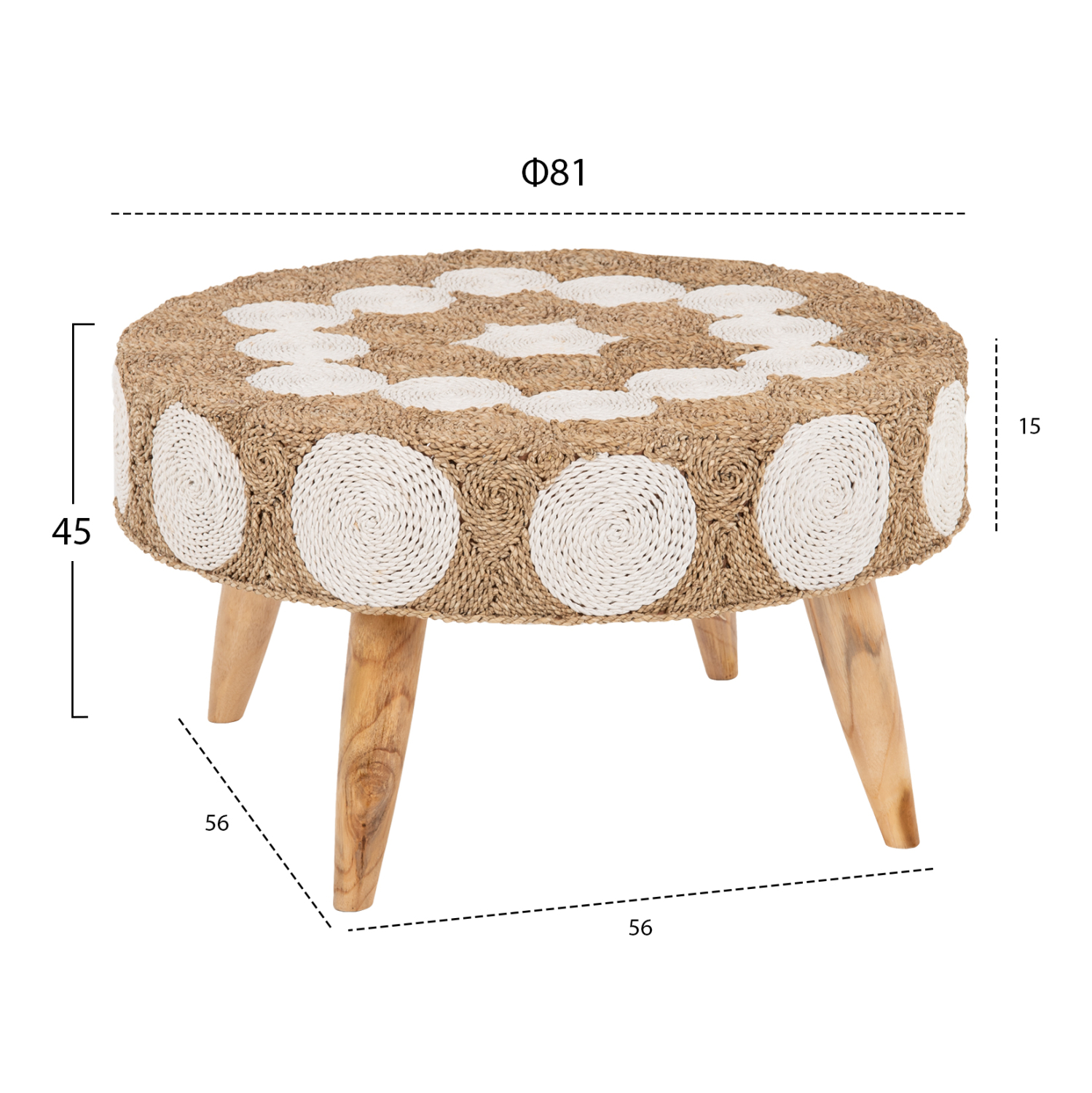 ΤΡΑΠΕΖΙ ΣΑΛΟΝΙΟΥ ΞΥΛΟ ΤΕΑΚ ΚΑΙ SEAGRASS ΣΕ ΦΥΣΙΚΟ & ΛΕΥΚΟ Φ81x45Υεκ. 2