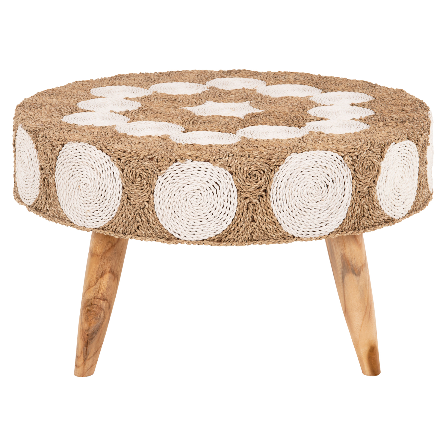 ΤΡΑΠΕΖΙ ΣΑΛΟΝΙΟΥ ΞΥΛΟ ΤΕΑΚ ΚΑΙ SEAGRASS ΣΕ ΦΥΣΙΚΟ & ΛΕΥΚΟ Φ81x45Υεκ. 3