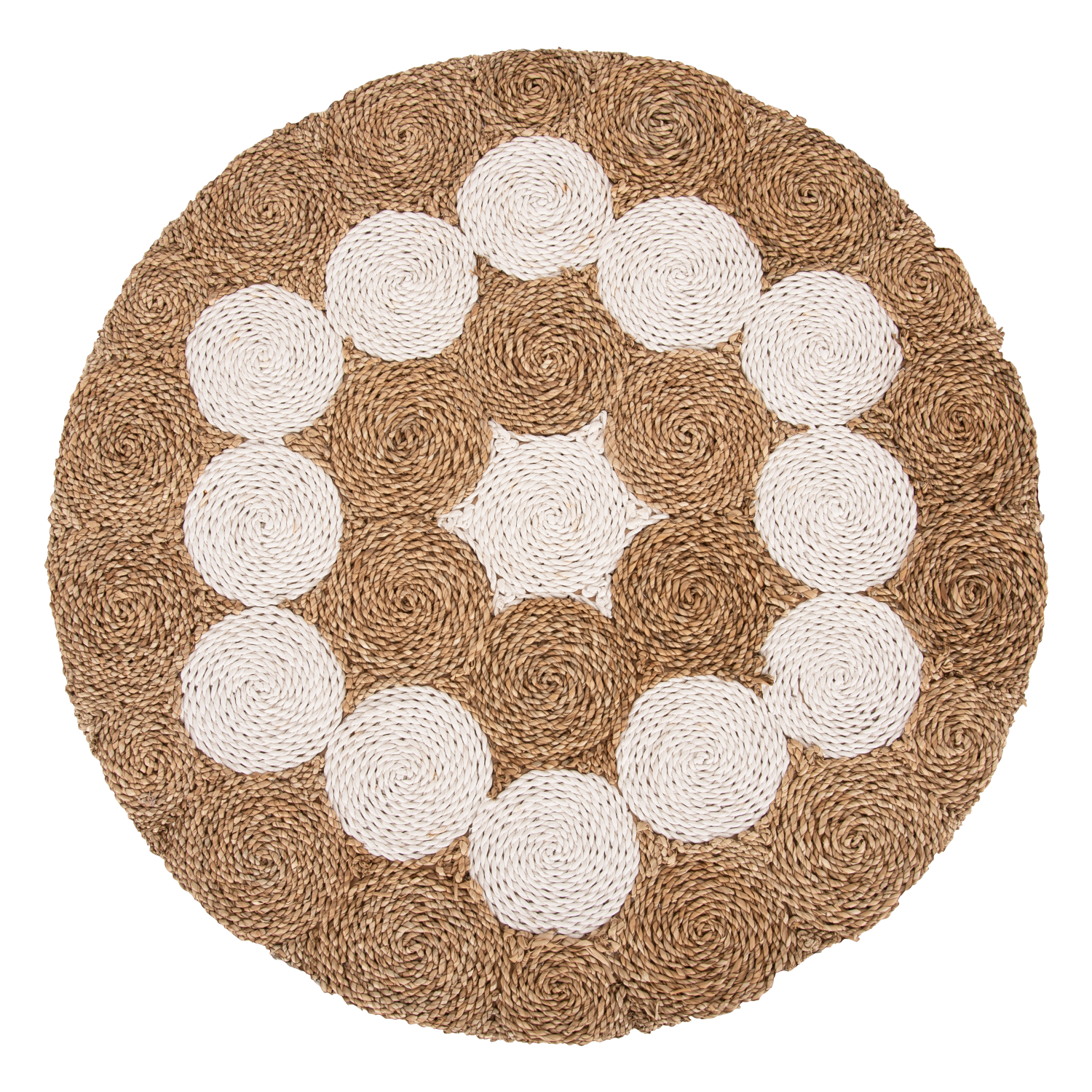 ΤΡΑΠΕΖΙ ΣΑΛΟΝΙΟΥ ΞΥΛΟ ΤΕΑΚ ΚΑΙ SEAGRASS ΣΕ ΦΥΣΙΚΟ & ΛΕΥΚΟ Φ81x45Υεκ. 6