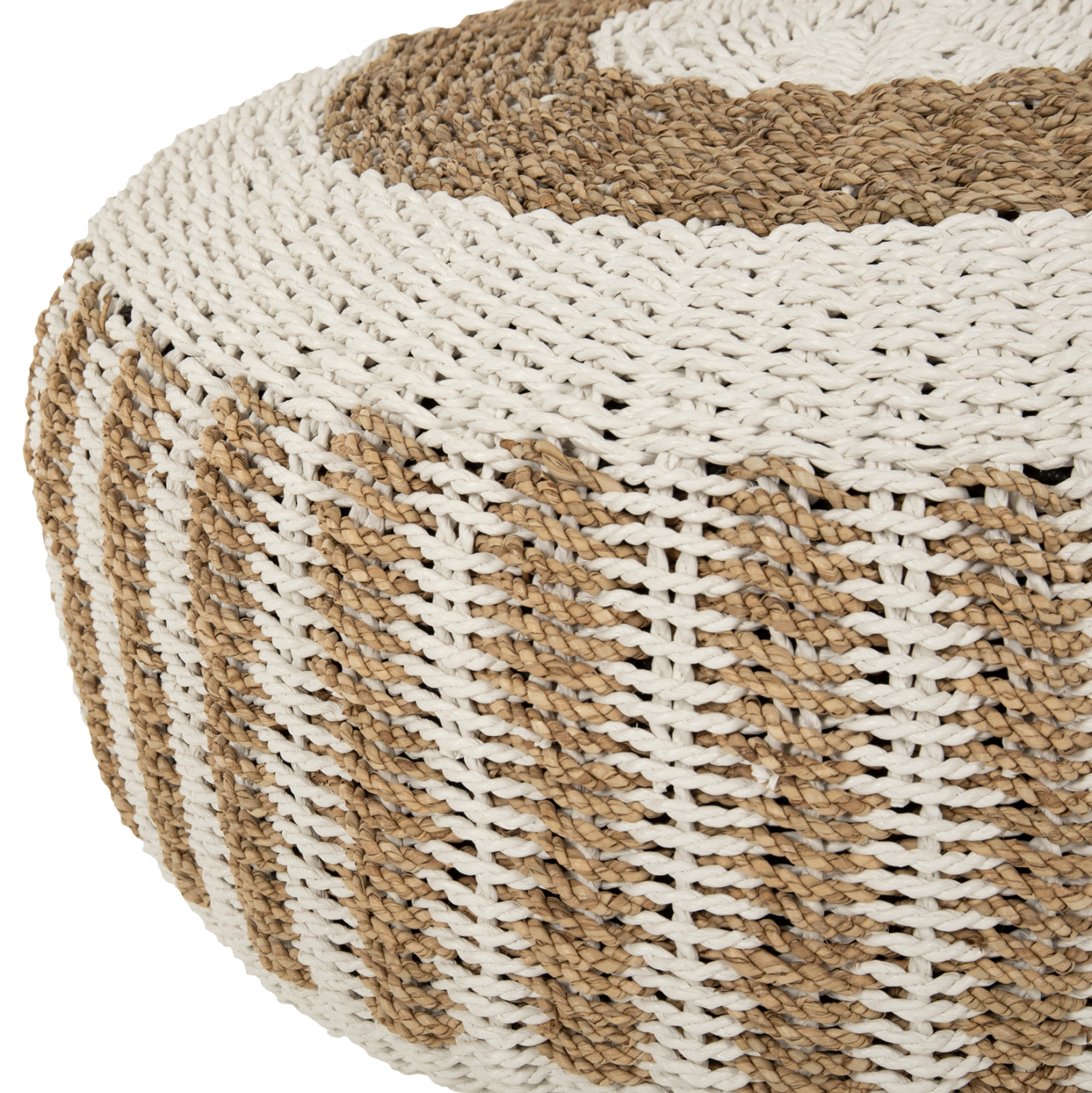 ΠΟΥΦ ΣΚΑΜΠΟ SARONI SEAGRASS ΣΕ ΦΥΣΙΚΟ-ΛΕΥΚΟ ΧΡΩΜΑ Φ60x35Yεκ. 3