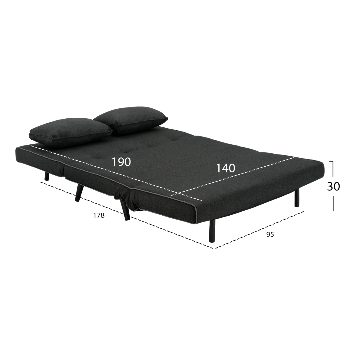 ΚΑΝΑΠΕΣ ΚΡΕΒΑΤΙ 2 ΑΤΟΜΩΝ ASMA ΣΚΟΥΡΟ ΓΚΡΙ ΥΦΑΣΜΑ 140x80x77Yεκ. 3