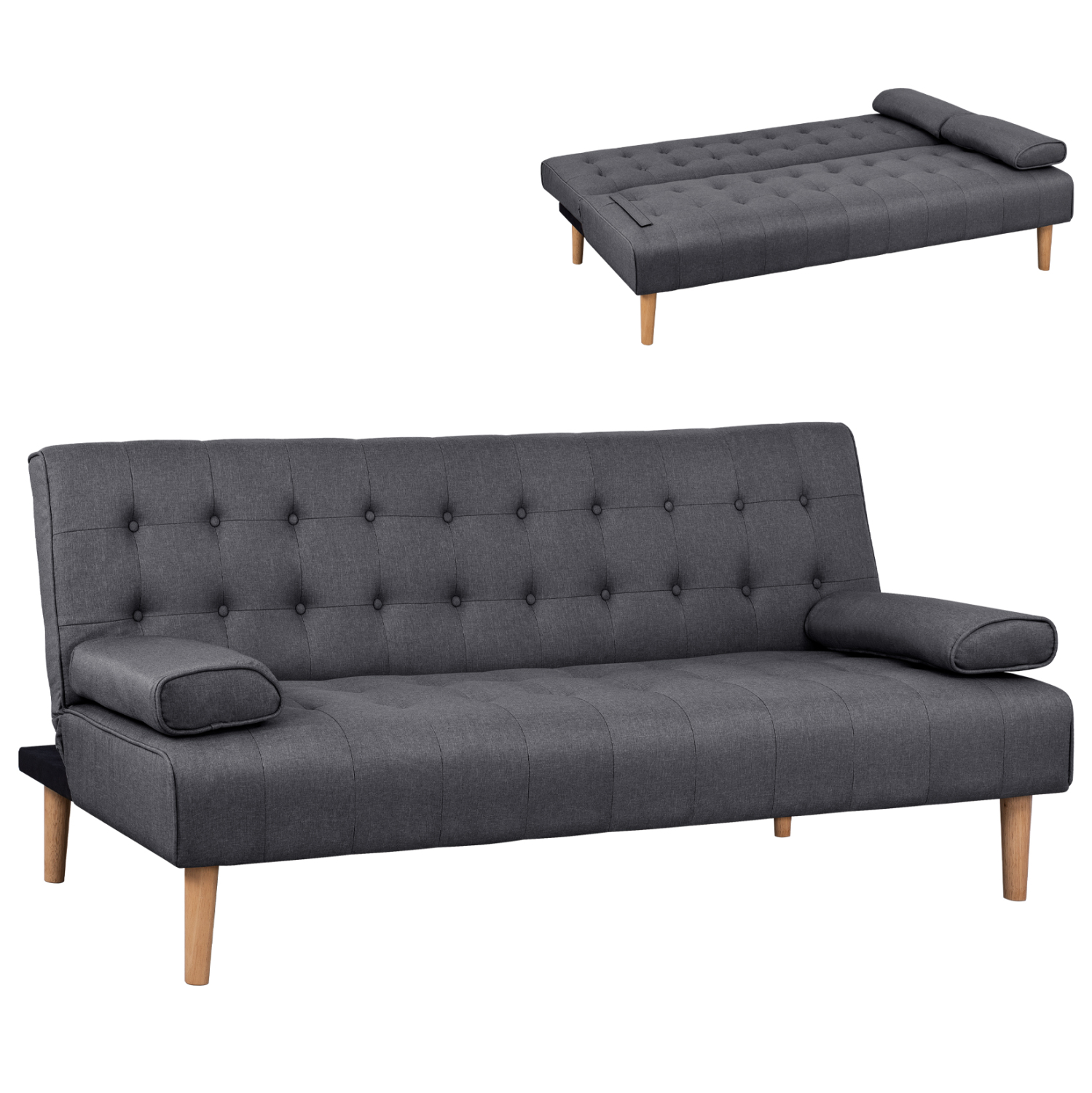 ΚΑΝΑΠΕΣ ΚΡΕΒΑΤΙ WANDA ΜΕ ΓΚΡΙ ΥΦΑΣΜΑ ΚΑΙ 2 ΠΛΑΙΝΑ ΜΑΞΙΛΑΡΙΑ 190X84X83Y εκ. 1