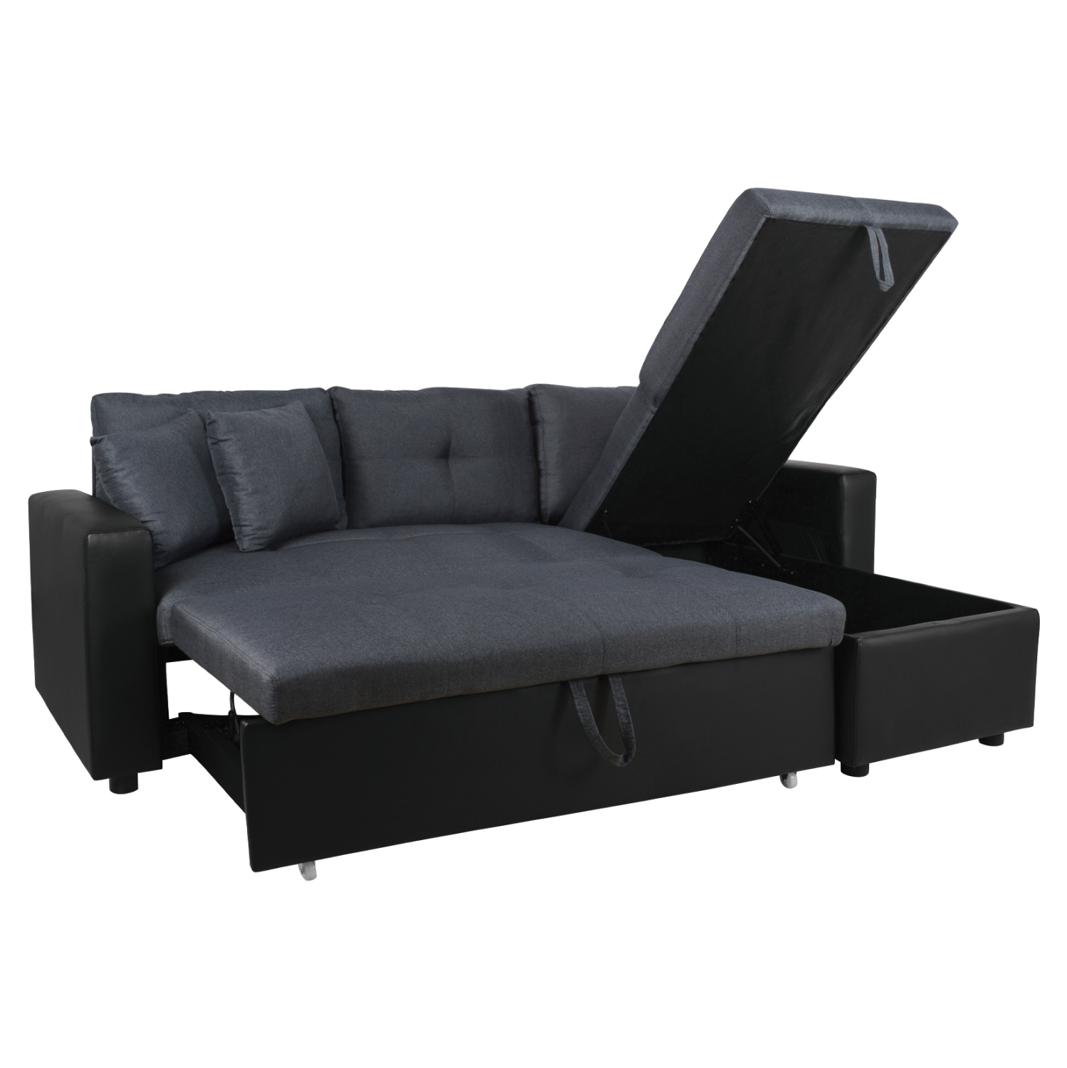 ΚΑΝΑΠΕΣ ΓΩΝΙΑ ΚΡΕΒΑΤΙ WAYNE 220x146x86Υεκ. ΓΚΡΙ ΜΕ ΜΑΥΡΟ PU 2