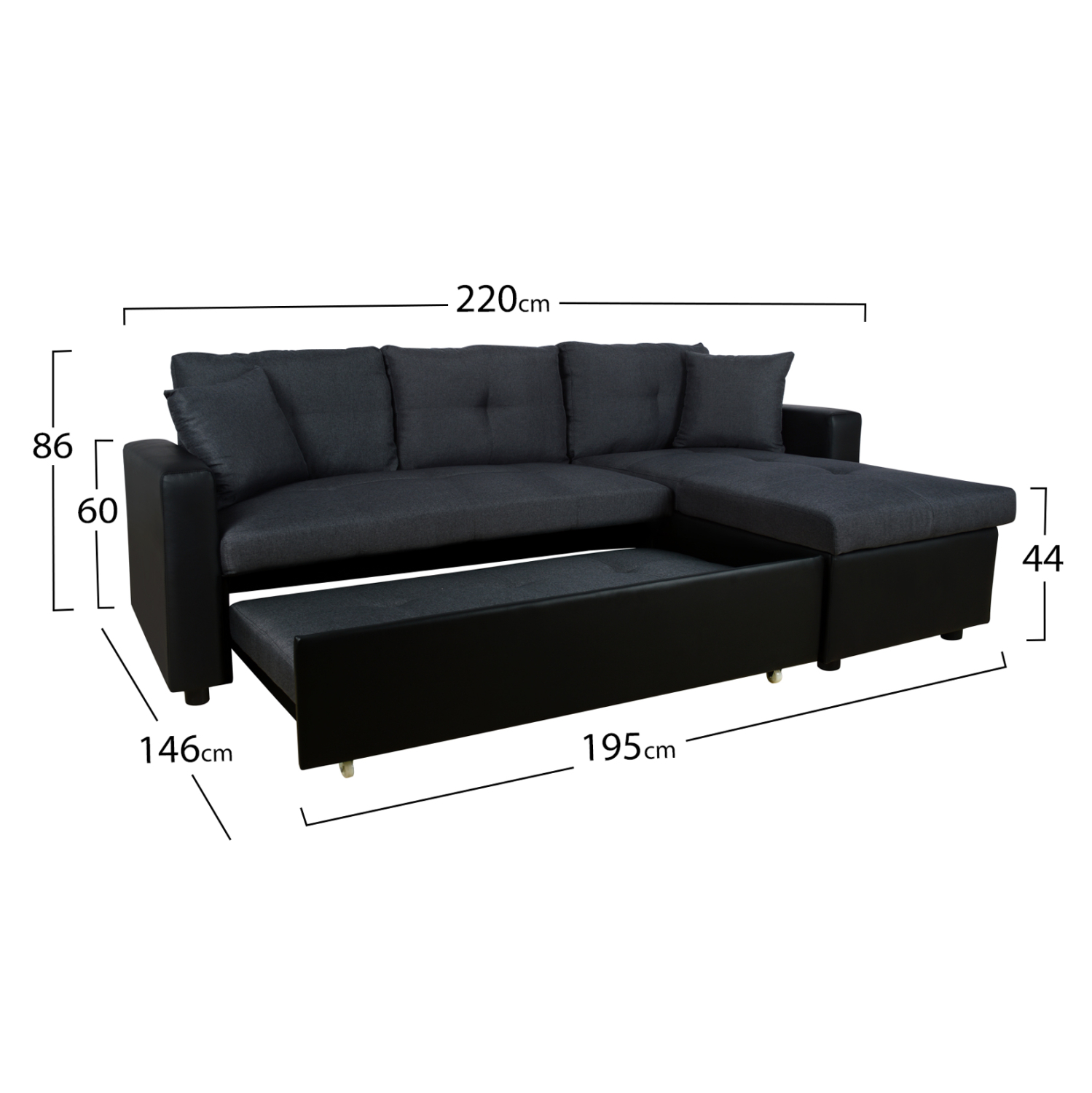 ΚΑΝΑΠΕΣ ΓΩΝΙΑ ΚΡΕΒΑΤΙ WAYNE 220x146x86Υεκ. ΓΚΡΙ ΜΕ ΜΑΥΡΟ PU 3