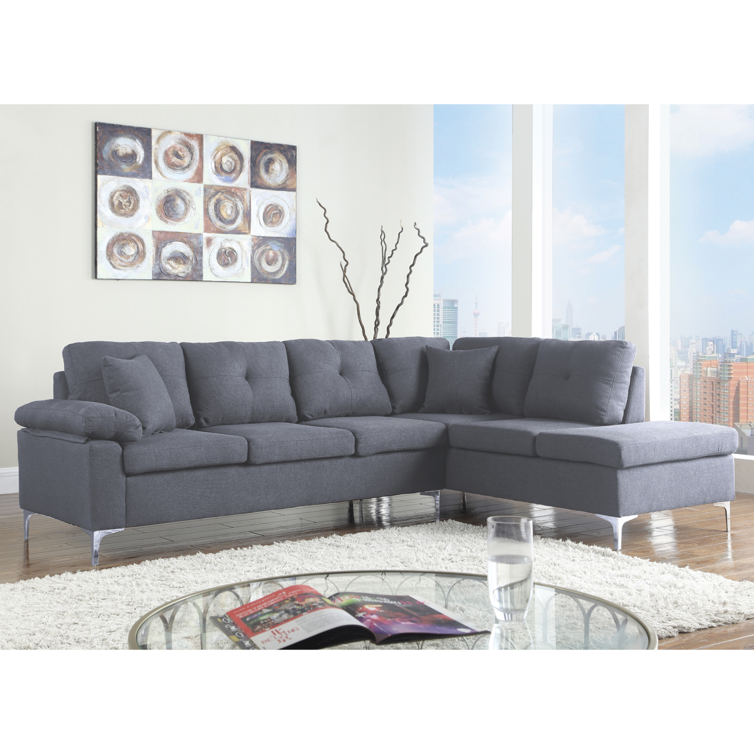 ΚΑΝΑΠΕΣ ΓΩΝΙΑ ΔΕΞΙΑ ZAILA ΥΦΑΣΜΑ ΓΚΡΙ 282x197x90Y εκ. 2