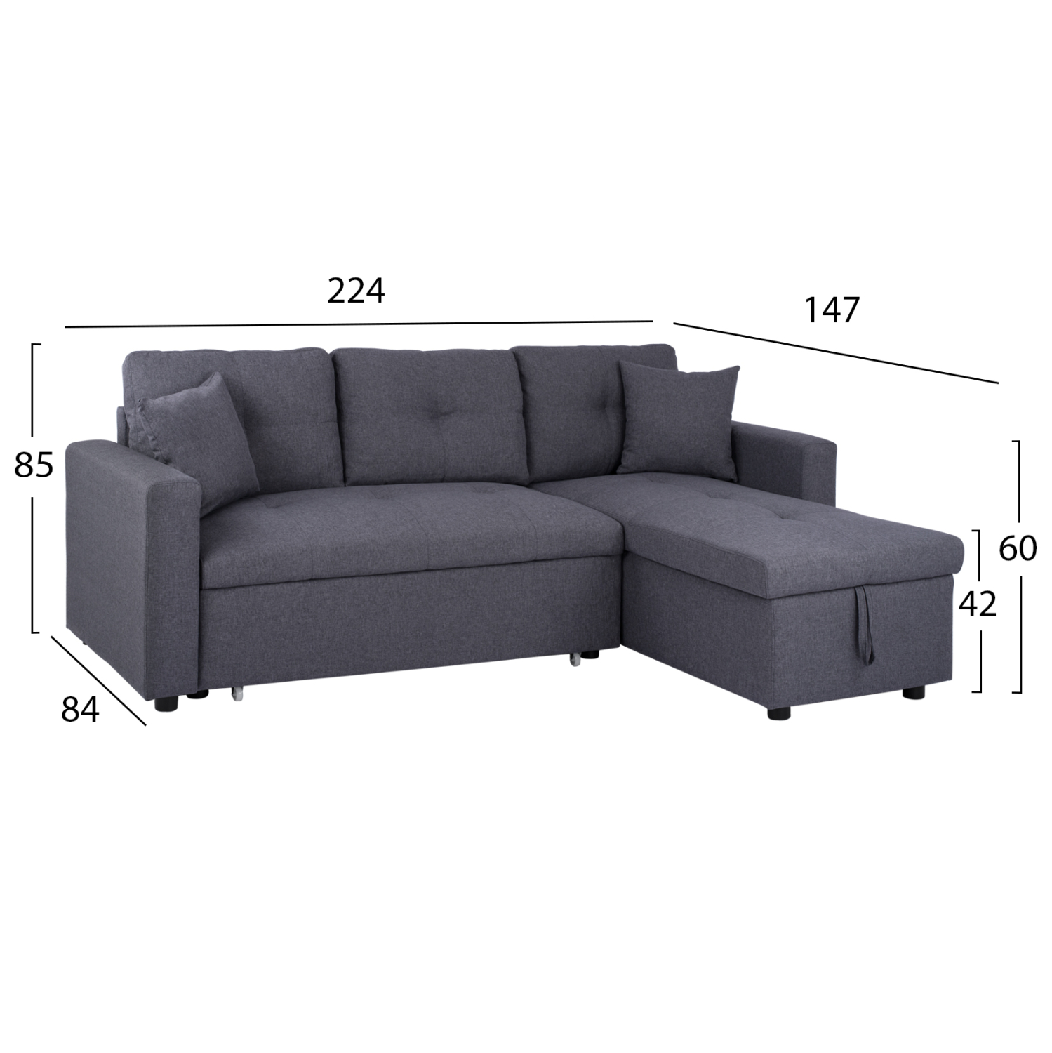 ΚΑΝΑΠΕΣ ΓΩΝΙΑ ΚΡΕΒΑΤΙ WAYNE 224x147x85Υεκ. ΓΚΡΙ ΥΦΑΣΜΑ 2