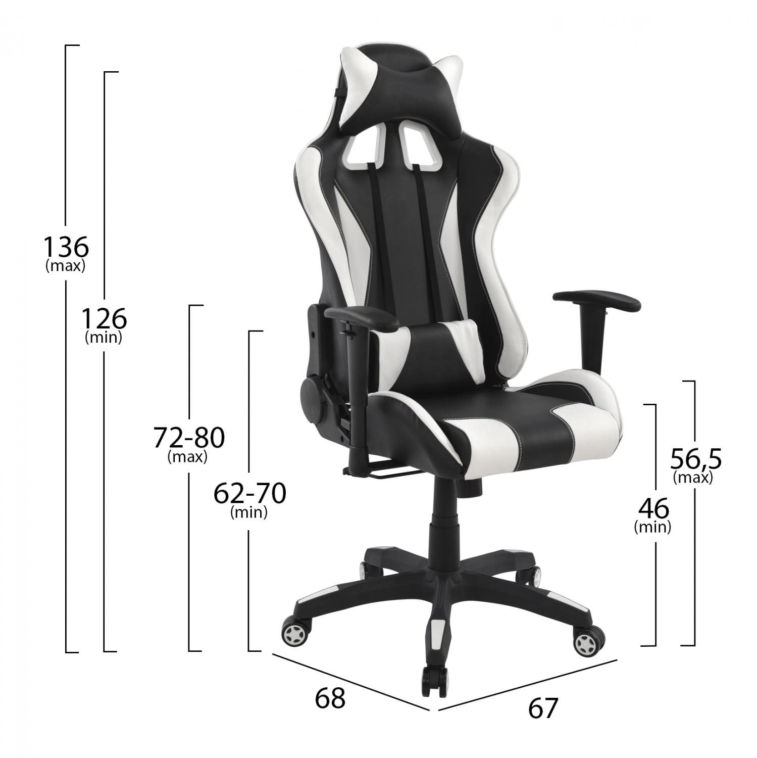 ΚΑΡΕΚΛΑ ΓΡΑΦΕΙΟΥ GAMING SPEED ΜΑΥΡΟ ΛΕΥΚΟ PU 68,5x71,5x133,5 cm 2