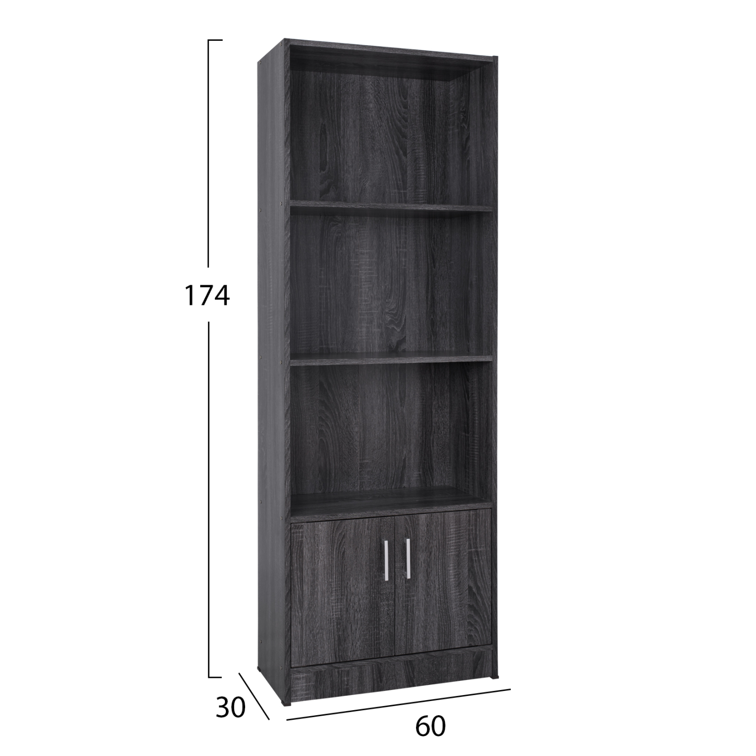ΒΙΒΛΙΟΘΗΚΗ ΜΕΛΑΜΙΝΗΣ HAYDEN ΣΕ ΑΝΘΡΑΚΙ ΧΡΩΜΑ 60x30x174 εκ. 2