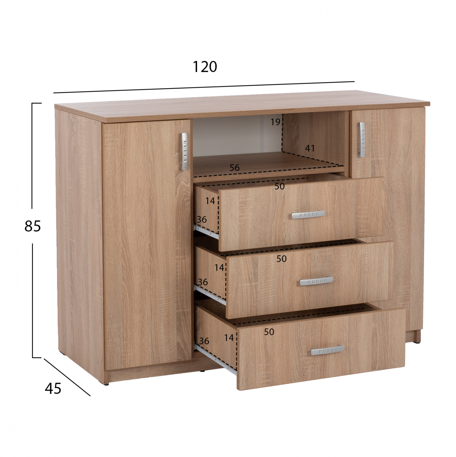 ΜΠΟΥΦΕΣ ΜΕ 2 ΝΤΟΥΛΑΠΙΑ Κ 3 ΣΥΡΤΑΡΙΑ ADLER SONAMA OAK 120X45X85Yεκ. 2