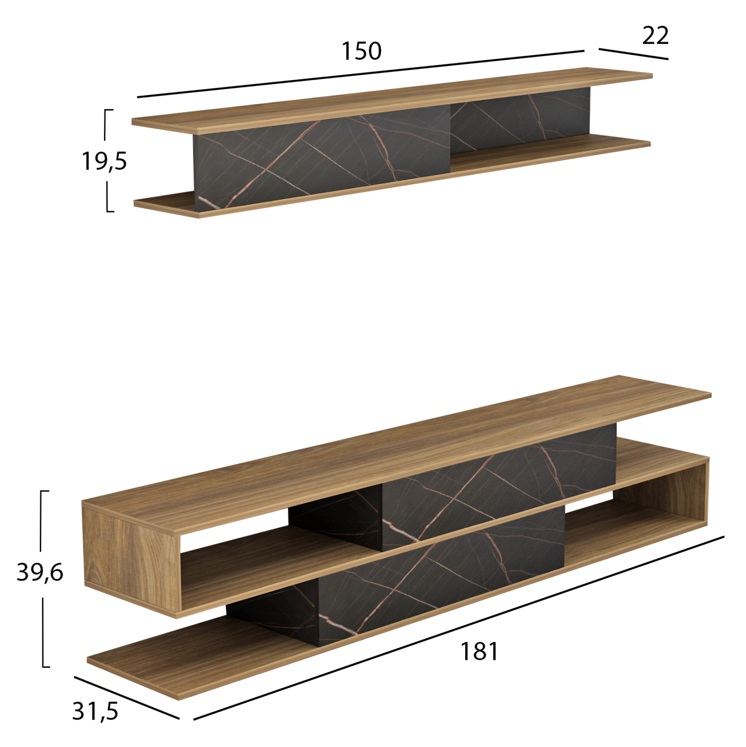 ΣΥΝΘΕΤΟ ΤΗΛΕΟΡΑΣΗΣ BIRGITTA ΜΕΛΑΜΙΝΗ ΦΥΣΙΚΟ-ΜΑΥΡΟ ΜΑΡΜΑΡΟ 181x31,5x39,6Υεκ 2