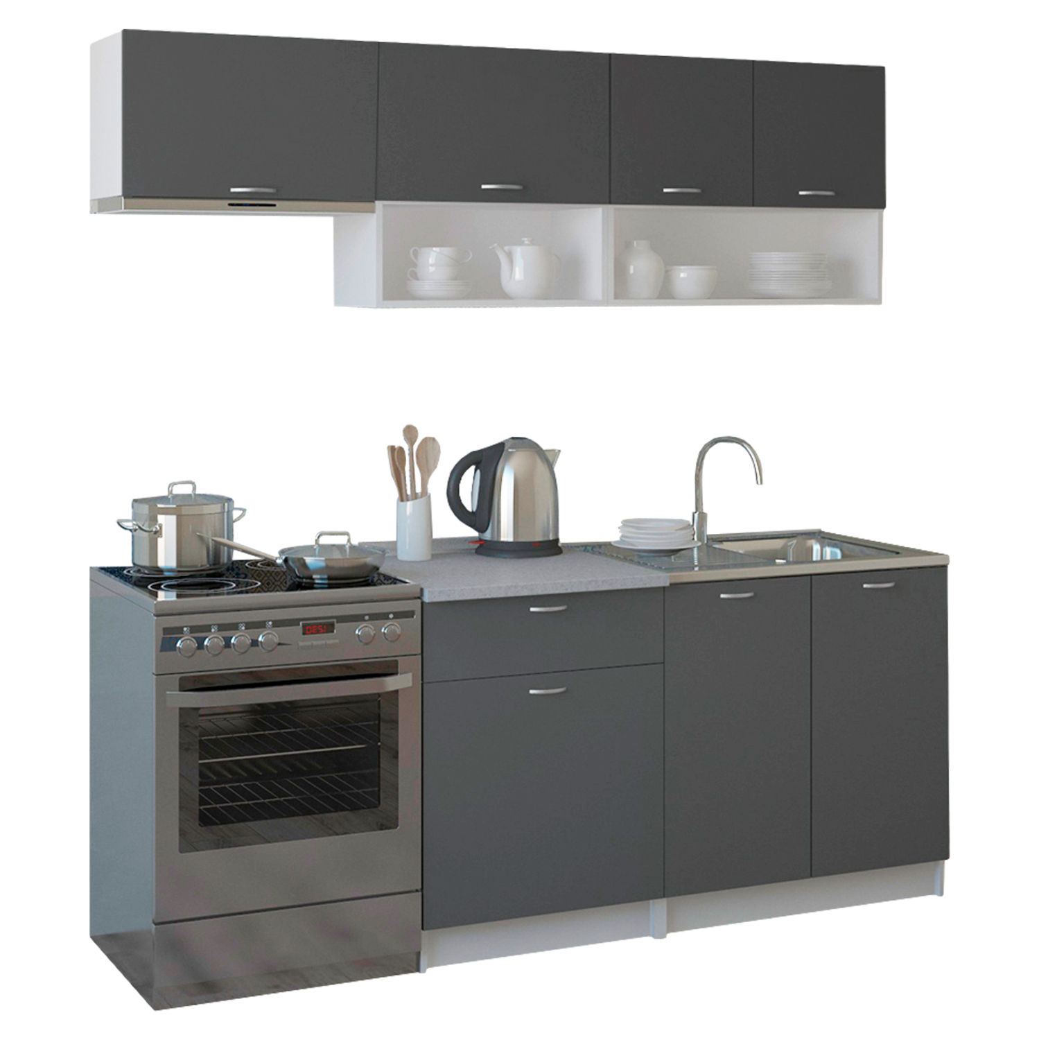 ΣΥΝΘΕΣΗ ΚΟΥΖΙΝΑΣ RODNEY ΜΕΛΑΜΙΝΗ ΓΚΡΙ ΜΕ ΠΑΓΚΟ ΛΕΥΚΟ 200x46-29,2εκ. 1