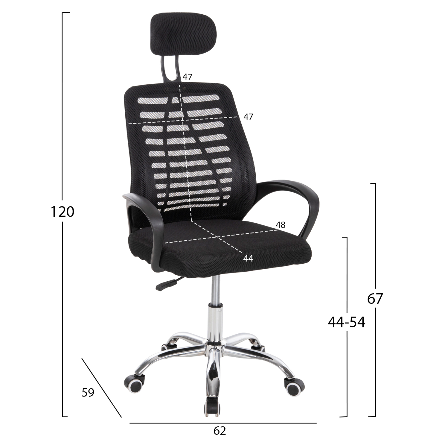 ΚΑΡΕΚΛΑ ΓΡΑΦΕΙΟΥ TRAIL2 ΜΑΥΡΟ MESH-ΠΟΔΙ ΧΡΩΜΙΟΥ 62x59x120Yεκ. 2